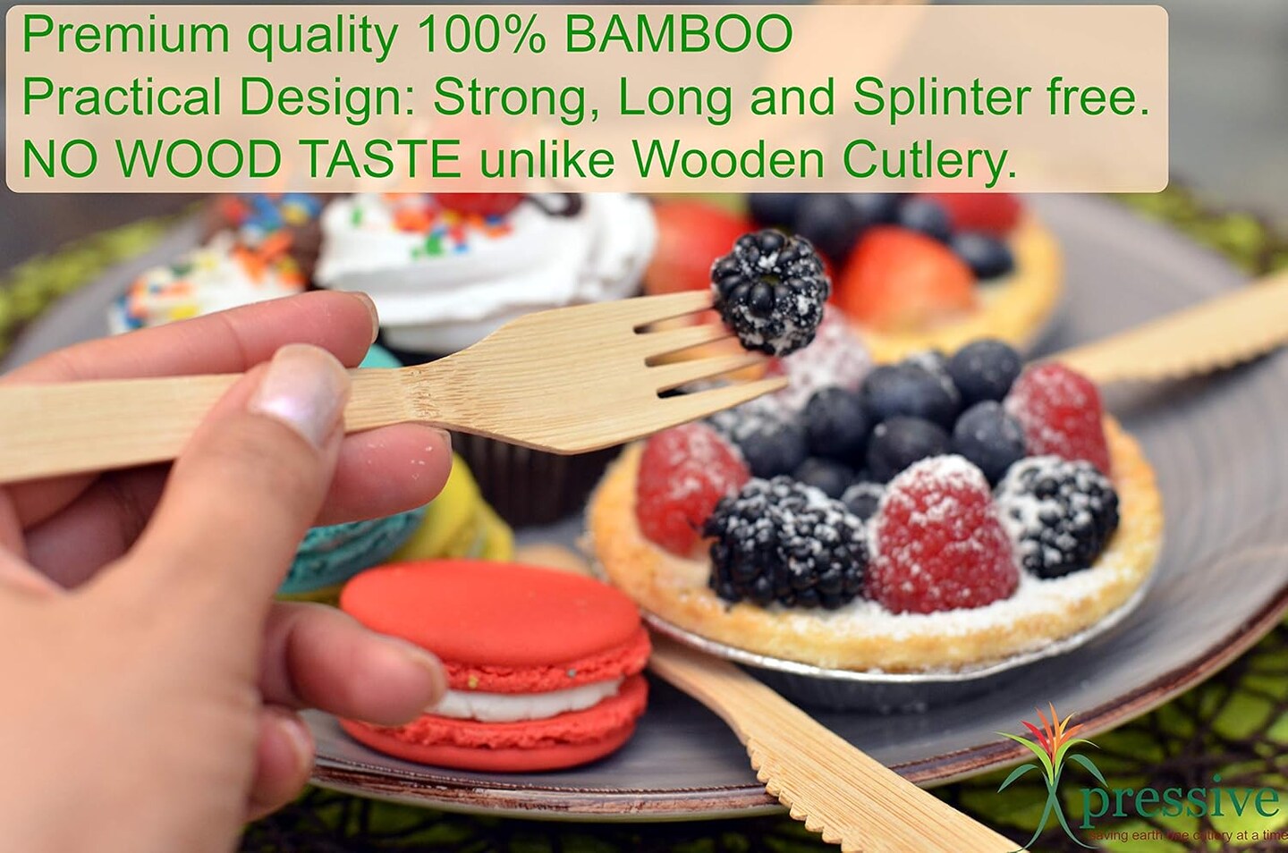 100% Bamboo Heavy Duty Disposable Cutlery [100PK:40 Fork 40 Spoon 20 Knife] Eco Friendly Natural Compostable Biodegradable Utensils | Premium Sustainable Organic alternate to Plastic &#x26; Wooden Flatware