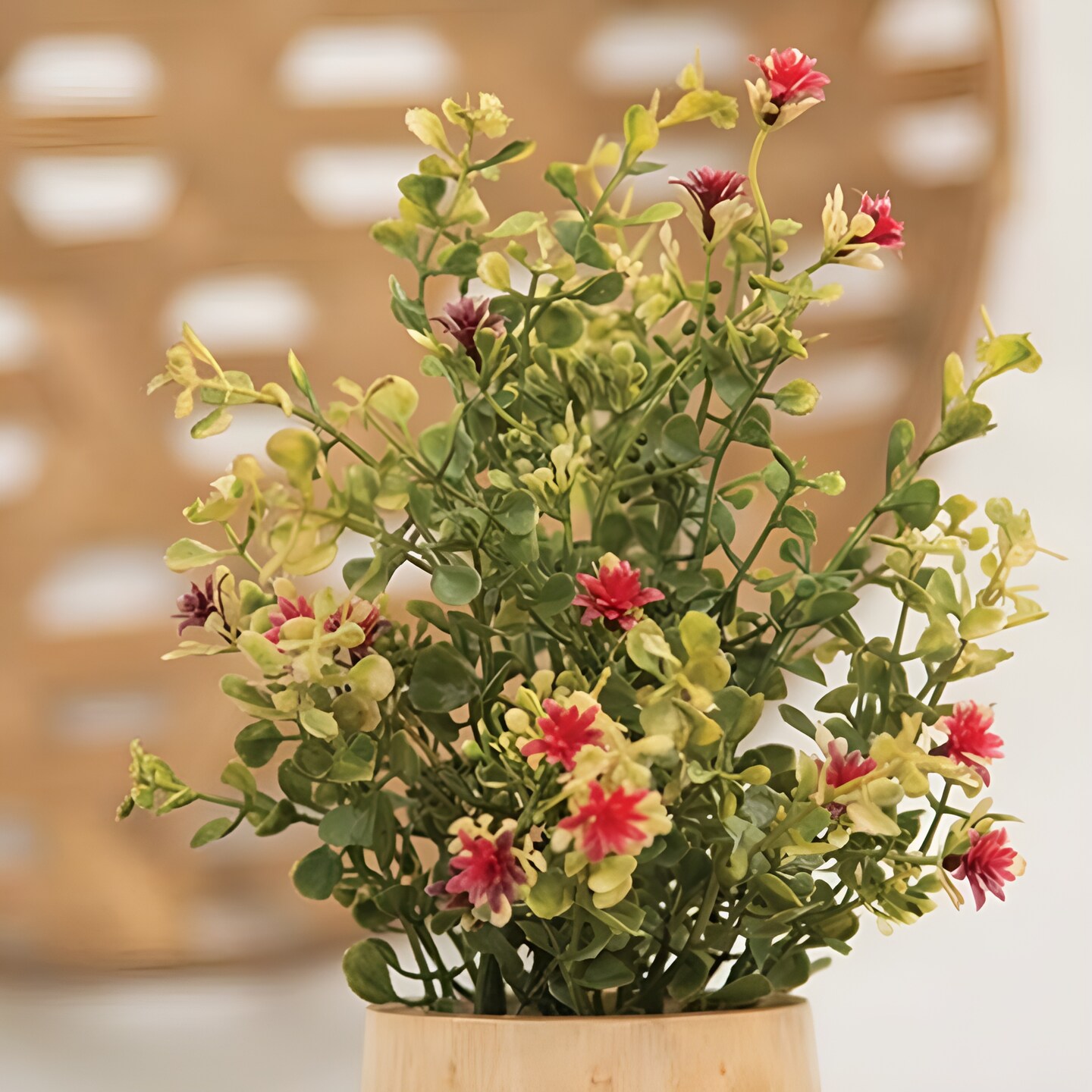 Green-Red Ruby Buds and Grass Pick for Rustic Autumn Decor