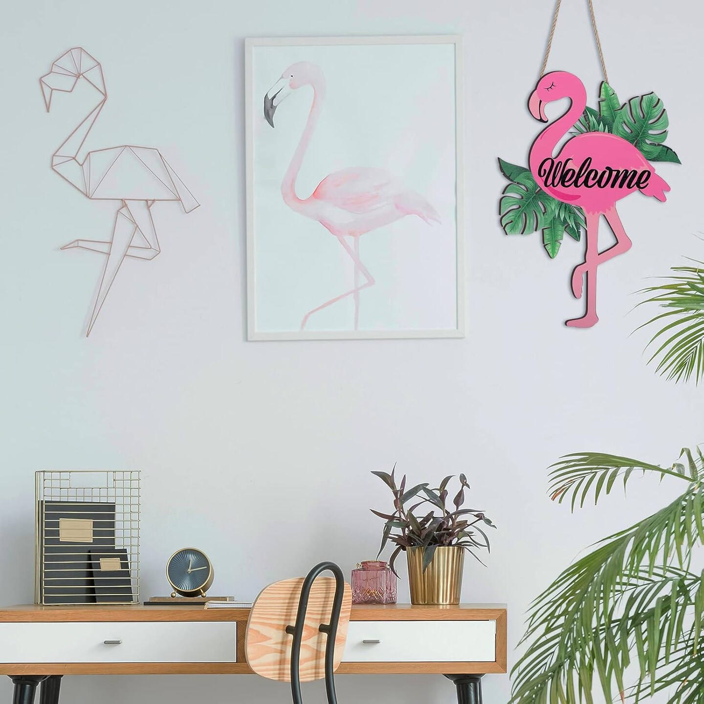 Flamingo Welcome Wood Door Summer Sign Large Hawaiian Decorations Hawaiian Themed Wall Art Hanging Sign