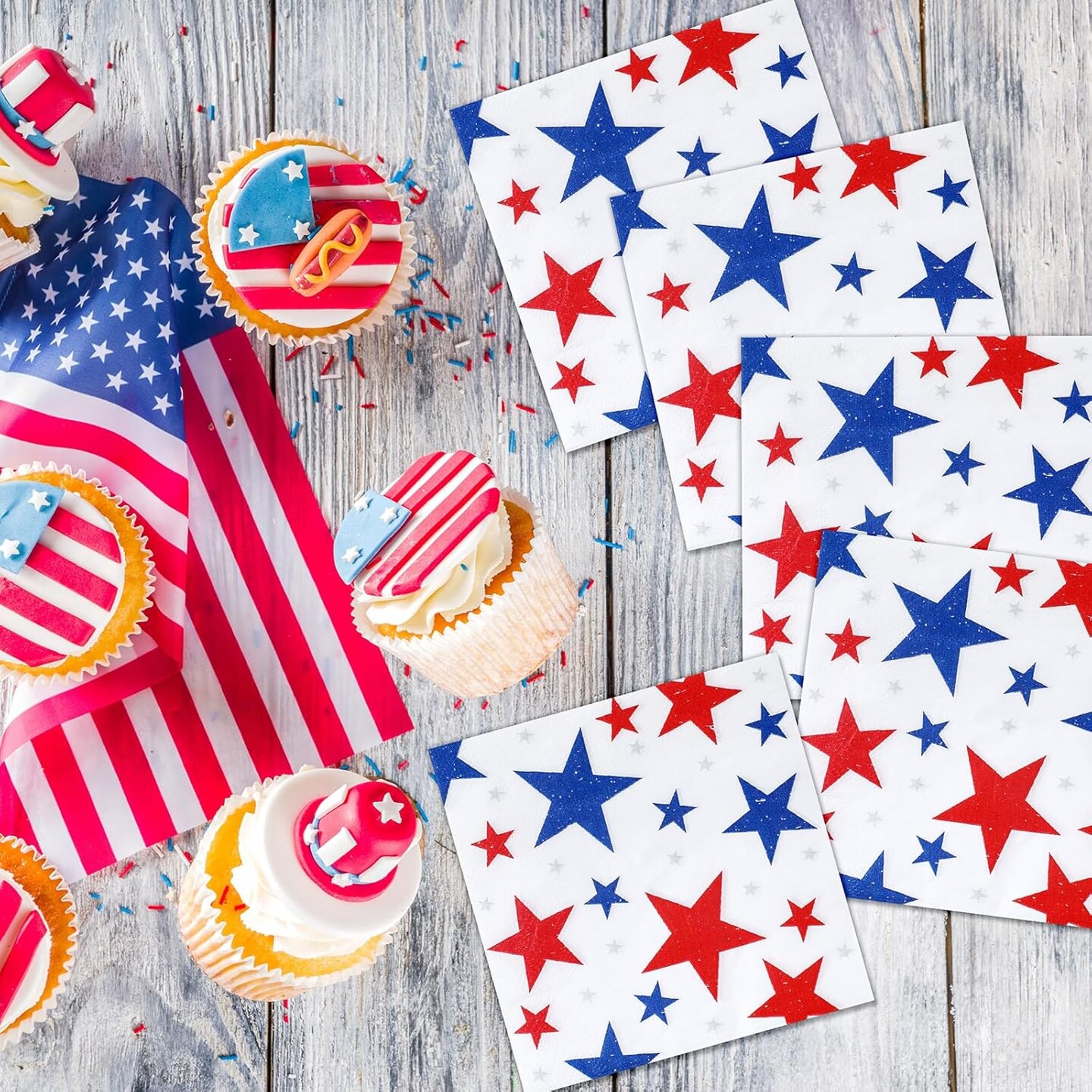200-Pack American Flag Cocktail Napkins, Red White and Blue Patriotic Disposable Paper Napkins for 4th of July, Independence Day, Veterans Day and Election Decorations (Square Star)