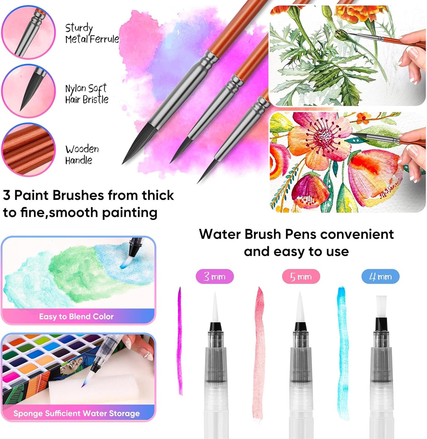 Watercolor Paint Set 100 Colors, Art Supplies Watercolors Kit Travel Water Colors with Paints Brushes, Crafts Painting Supplies, Drawing Gifts for Teens Girls Boys Kids Adults Artists