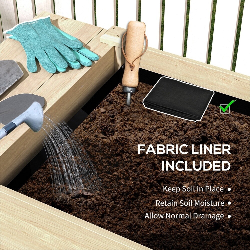 Wood Raised Garden Bed with Side Table, Bottom Shelf &#x26; Drainage Hole