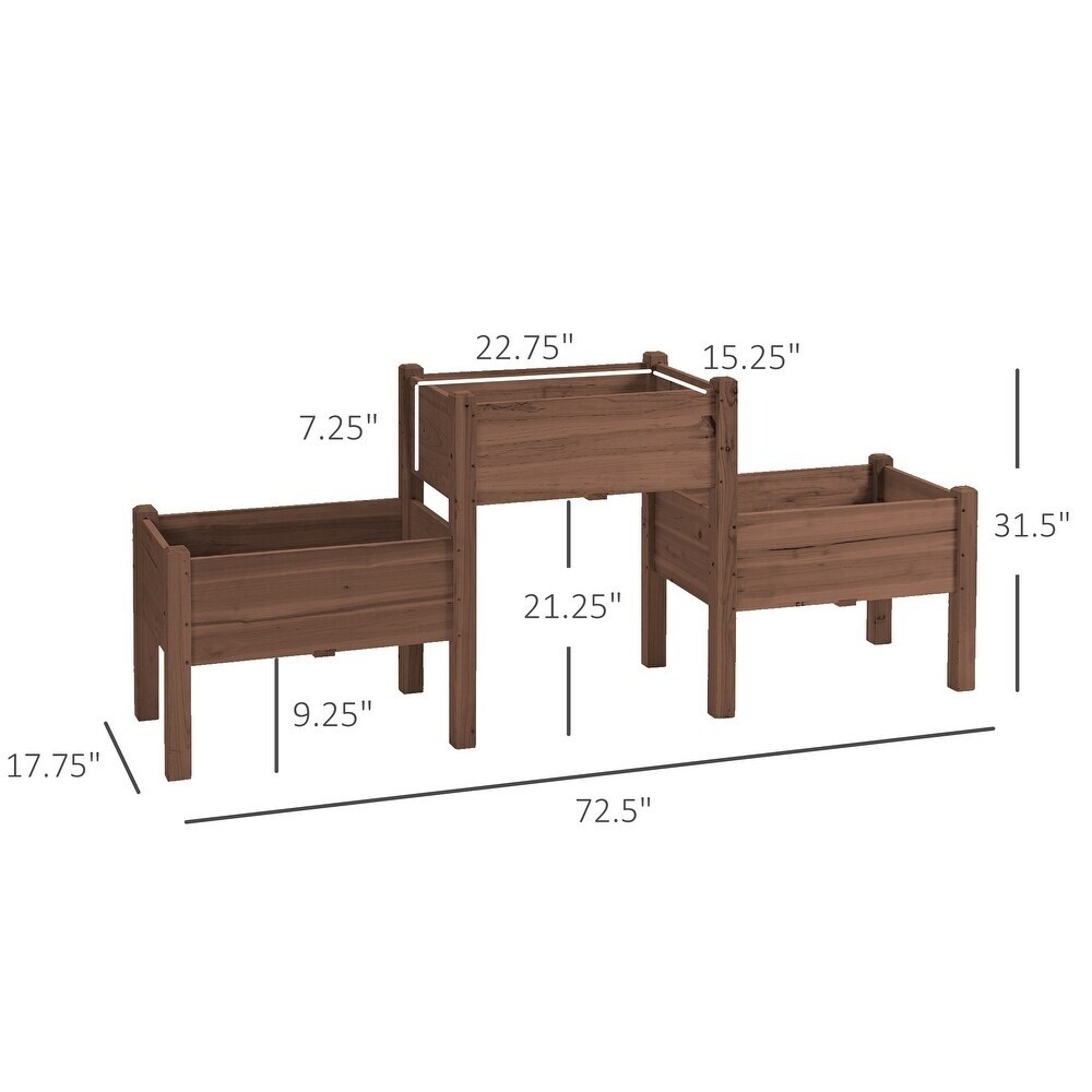 Wooden Box Raised Garden Bed with 3 Elevated Planters