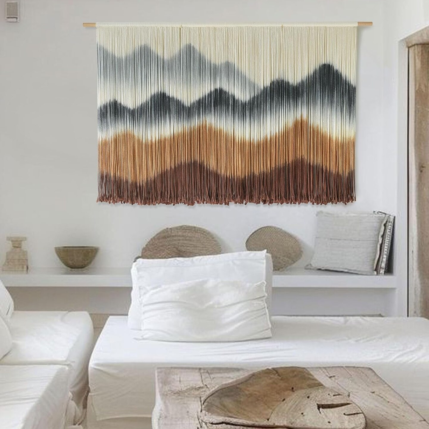 Macrame Wall Hanging Mountain Wall Art Dip-Dyed Macrame Wall Decor Modern Wall Decor Fiber Wall Art Craftsmanship 57&#x22; Wx35&#x22;L