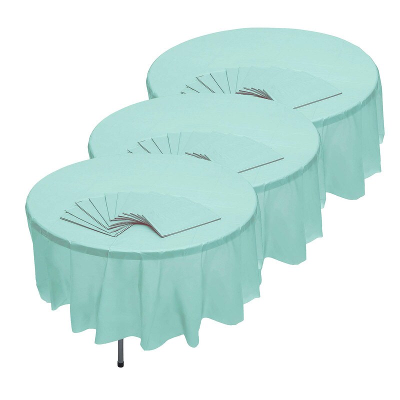12 Pack Mint Green Round Plastic Tablecloths 6 ft 10 in Disposable Covers