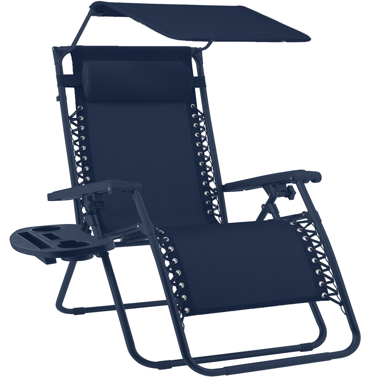 Best Choice Products Folding Zero Gravity Recliner Patio Lounge Chair w/ Canopy Shade, Headrest, Tray