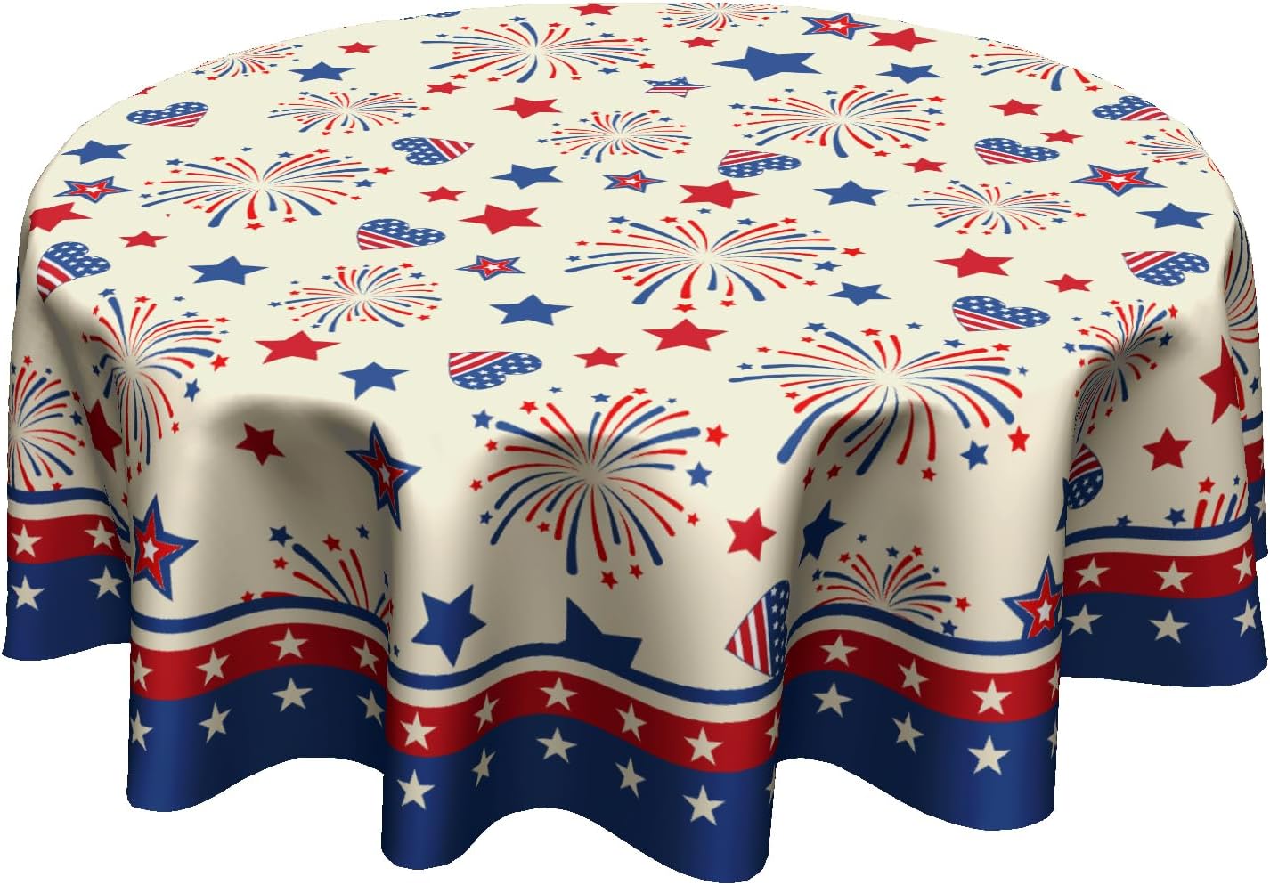 4th of July Tablecloth Patriotic American Flag Round Tablecloth 60 Inch Independence Day Memorial Day Table Cloth for Farmhouse Kitchen Decor Polyester Fabric Table Covers for Party Outdoor Camping