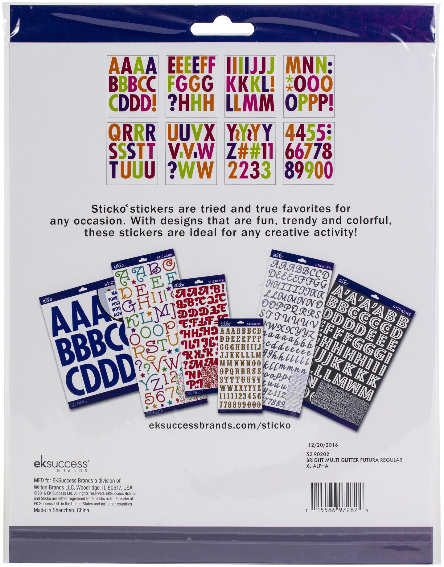 Sticko Alphabet Stickers - Futura Extra Large, Multi Glitter, 145pcs