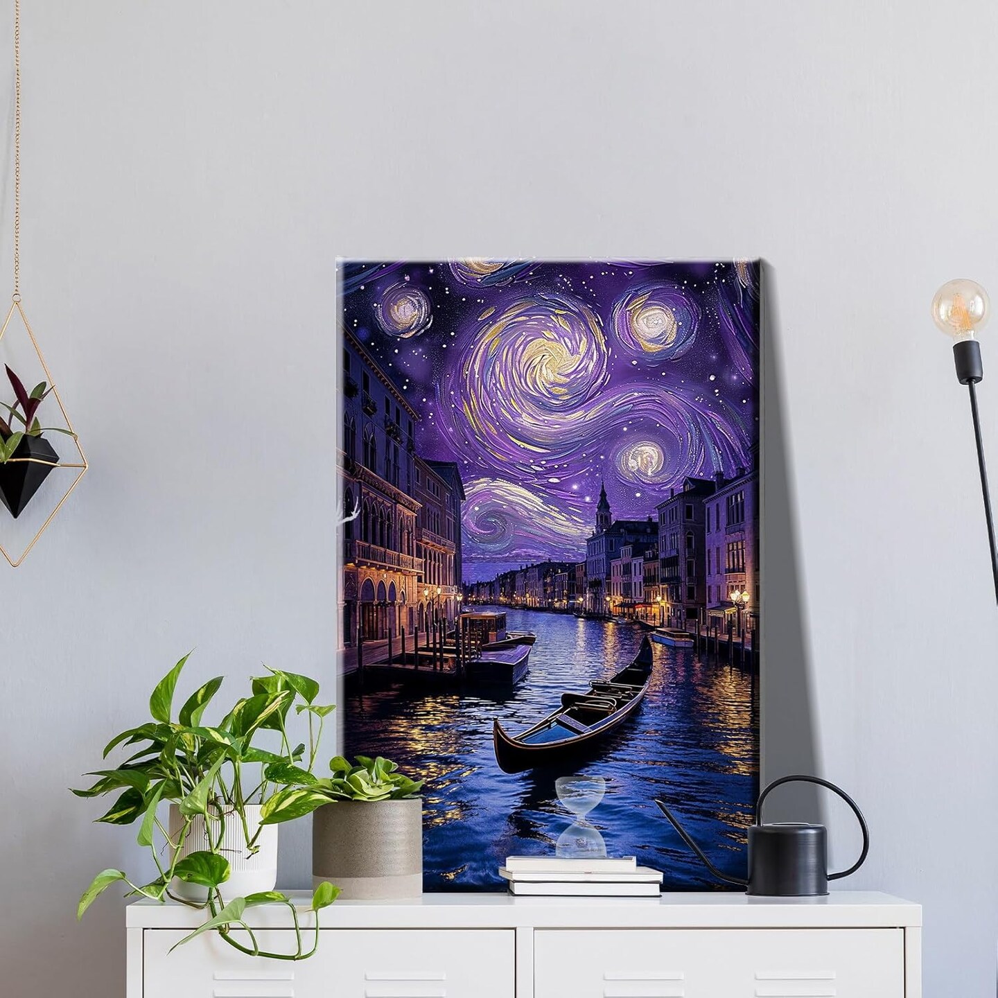 Paint by Numbers Kit for Adults with Frame, Starry Night Paint by Numbers with Easel, DIY Town River Boat Paint by Numbers Landscape for Home Wall Decor