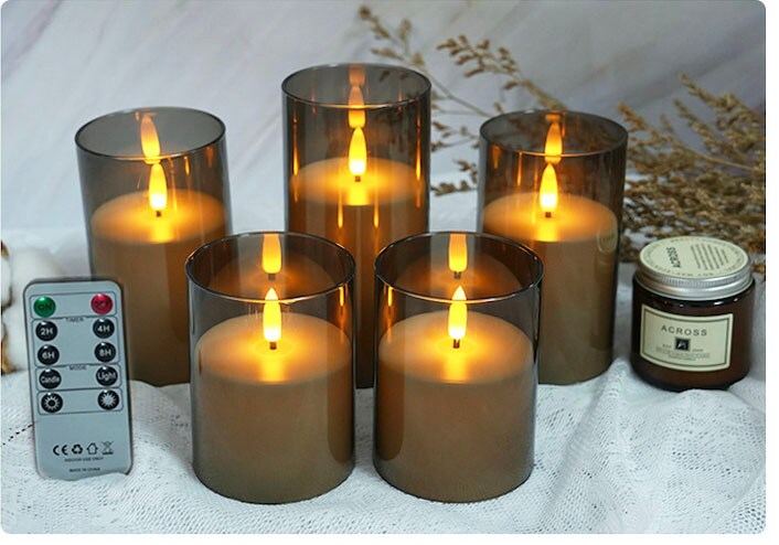 Designer&#x2019;s Shop CS-7203 Flameless LED candle Acrylic shell with Remote Control Timer. 5 pc packed, color : Grey