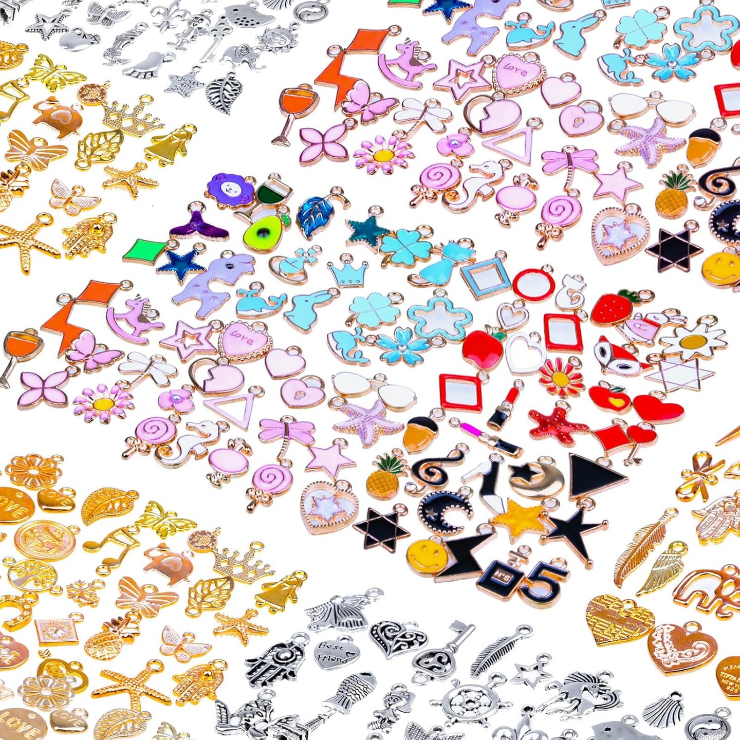 150PCS Bracelet Charms, Silver Bracelet Gold Plated Enamel Charms Pendants for Necklace Bracelet Jewelry Making and Crafting