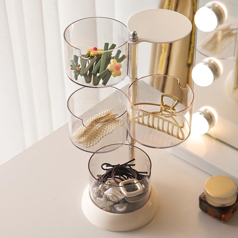 4-Layer Clear Acrylic Jewelry Organizer – 360° Rotatable Box for Earrings, Necklaces, Bracelets, Rings, Hair Clips, Hair Ties, and Accessories (Girls)