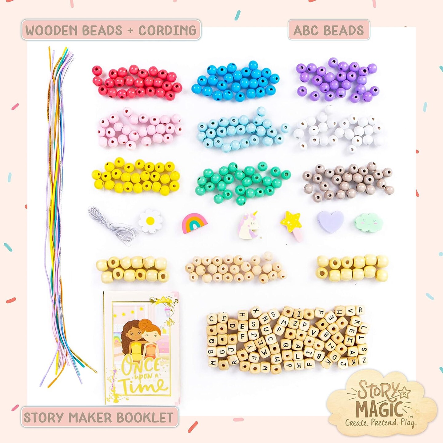 Wooden ABC Beads, Premium Wood Jewelry Making Kit, Makes 10+ Pieces of Jewelry, Over 350 Wooden Beads &#x26; Charms