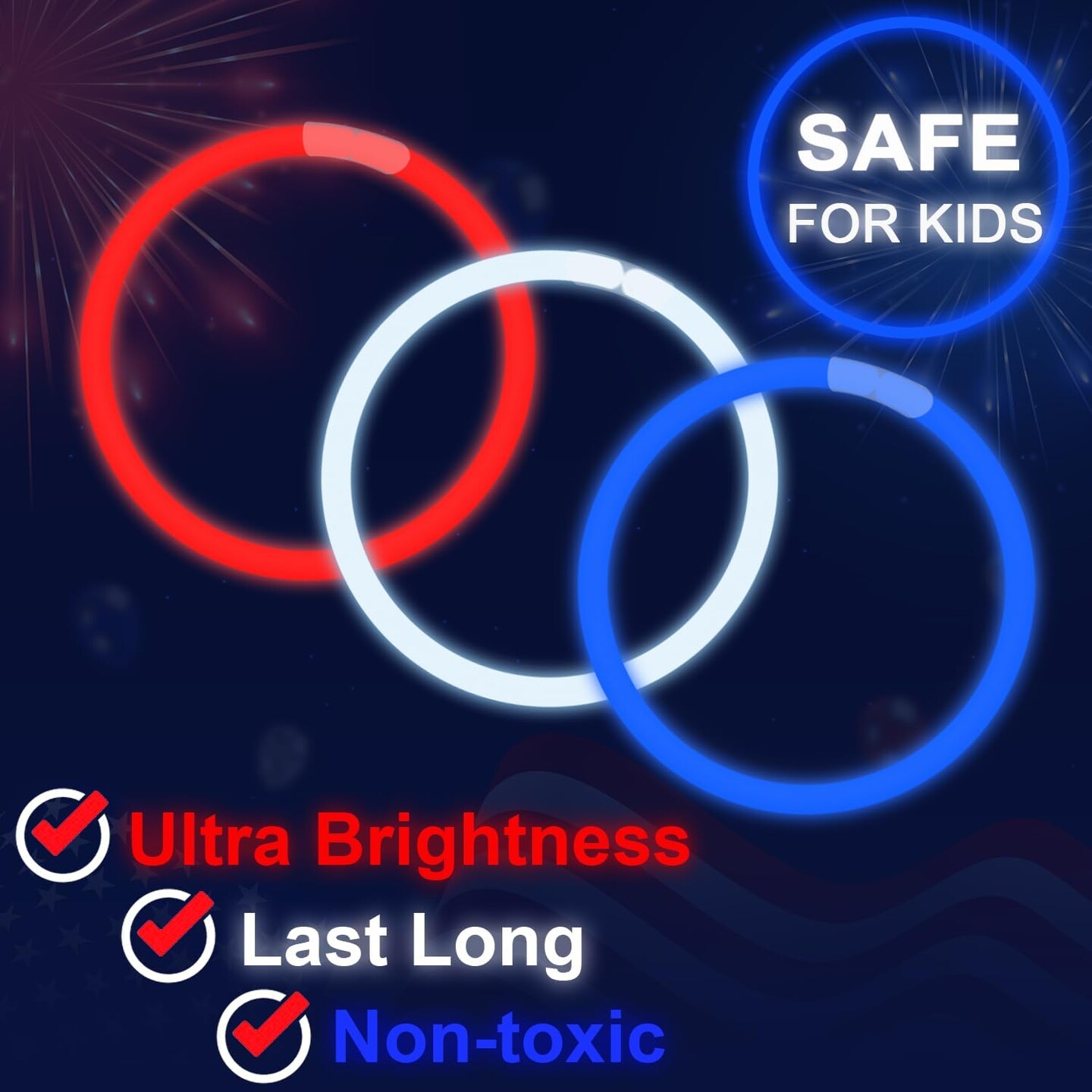 4th of July Red White Blue Glow Sticks Party Favors Supplies 150 PCS,Light Up Bracelets Necklaces Accessories Decorations for Kids