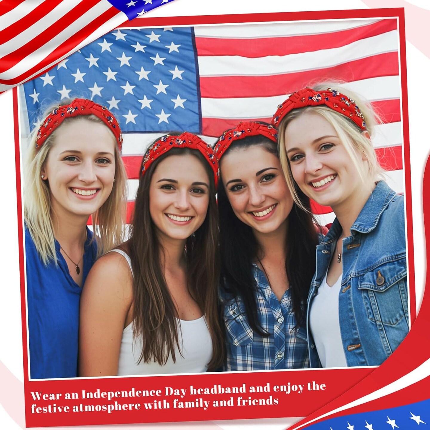 4th of July Headband, American Flag Headbands for Women Girls Independence Day Knotted Headband Patriotic Hair Accessories Gifts