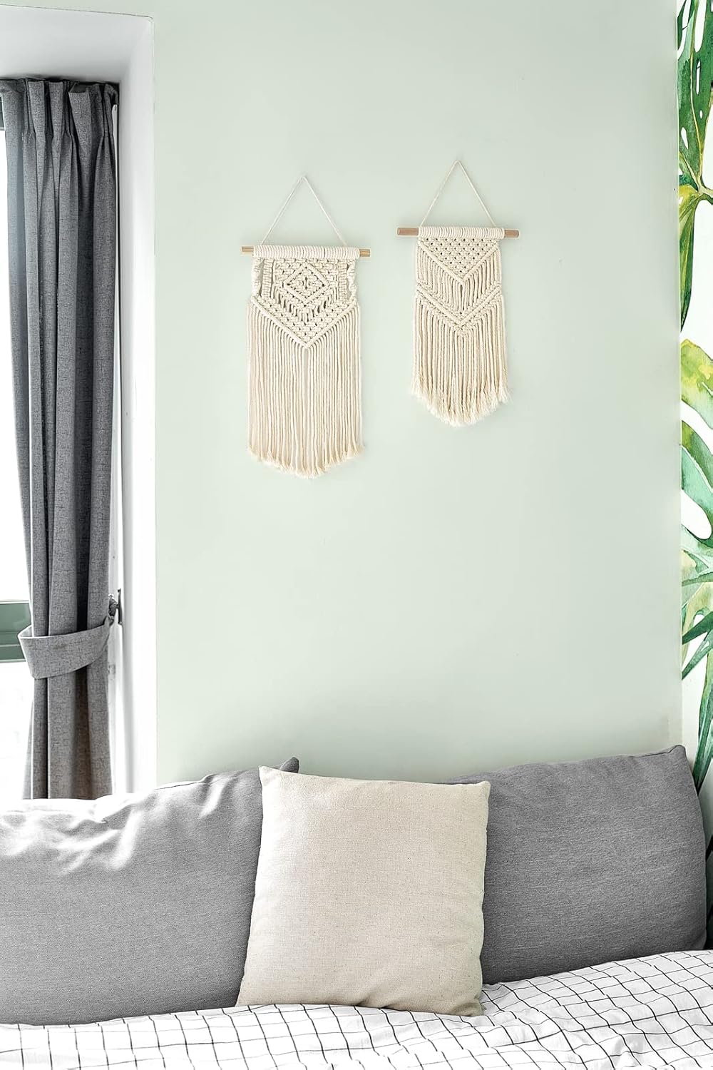 2 Pcs Small Macrame Wall Hangings Woven Boho Tapestry Wall Art for Home, Dorm, Classroom, Apartment, Nursery, or Party Decor, 16.5" x 10" and 17.5" x 10"