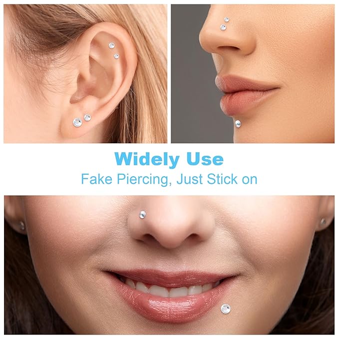 4 Sheets Mini Gems Stickers for Nose, Ear, Eyes, Face Jewels Stick on, Adhesive Rhinestone Makeup for Festivals, Parties, Daily Use for Women, Girls (2mm, 2.5mm, 3mm, 4mm, Silver)