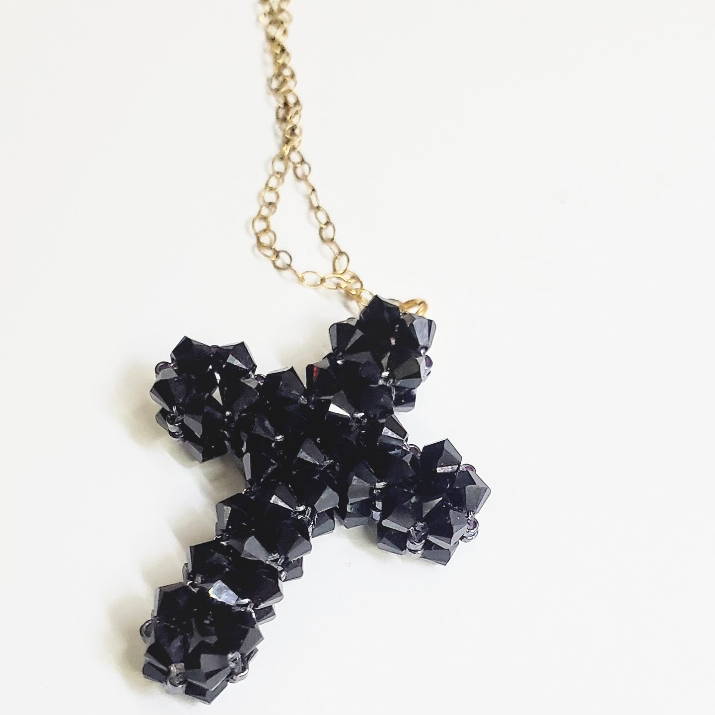 Handmade 3D Bead Woven Black Large Swarovski Crystal Cross Pendant 