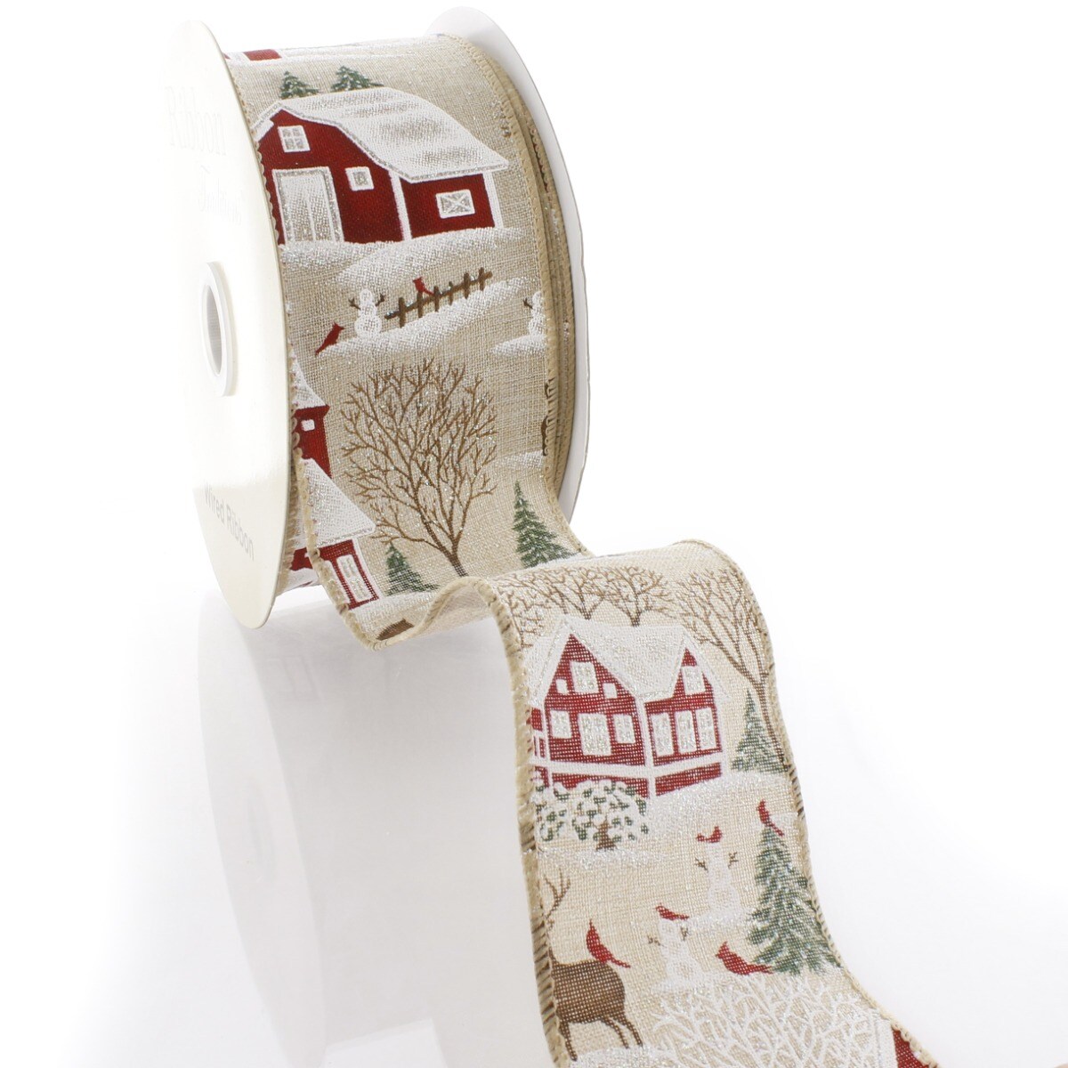 2 1/2&#x22; Wired Ribbon Snowy Winter Yard - 25 Yard
