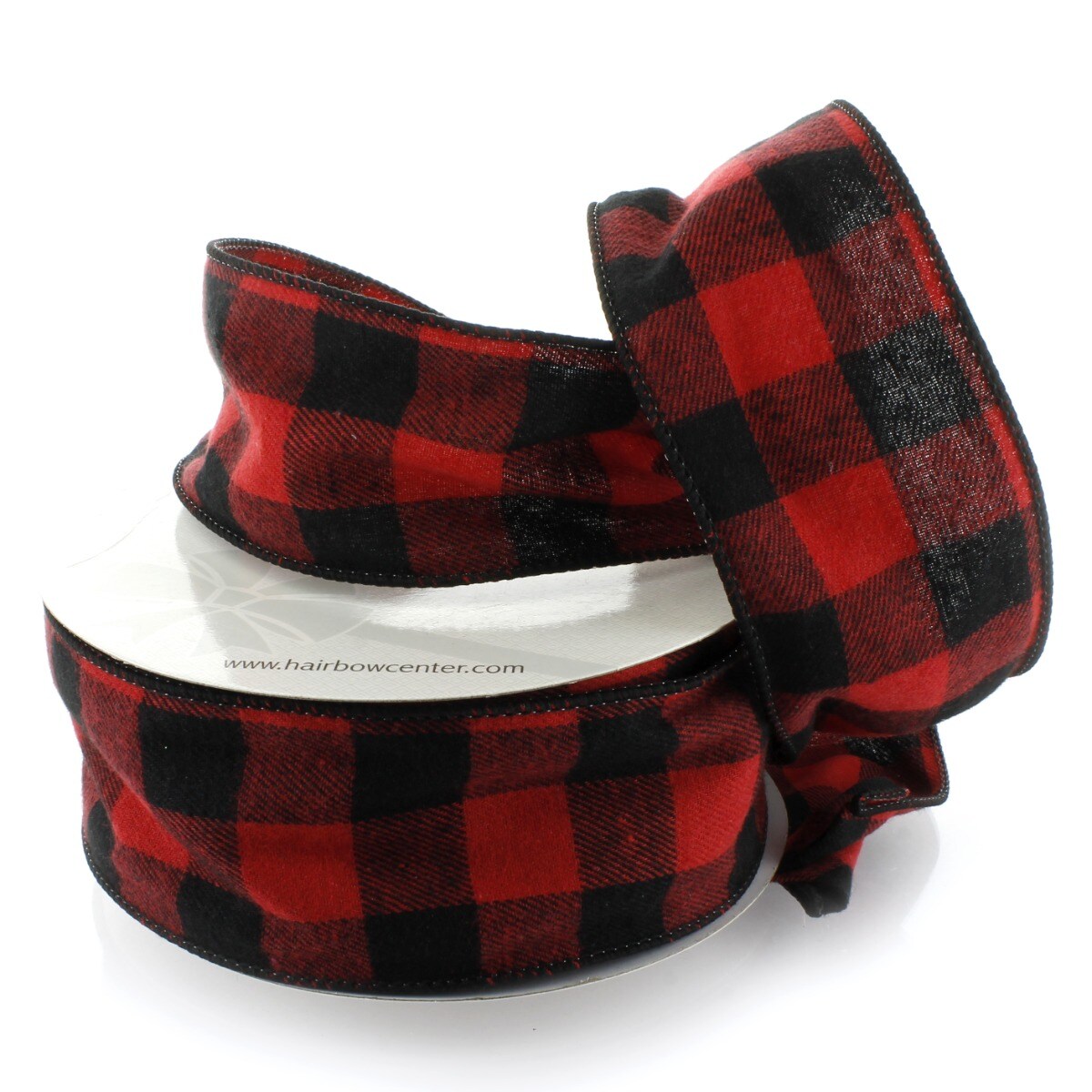 2.5&#x22; Wired Red/Black Flannel Buffalo Plaid Ribbon - 10 Yards