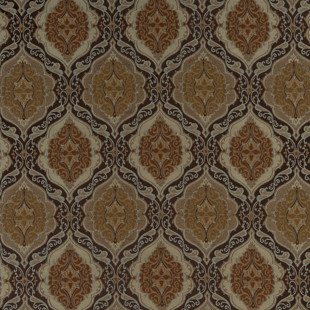 Walnut Antoinette - Brown Damask Upholstery Fabric 54 Inches"