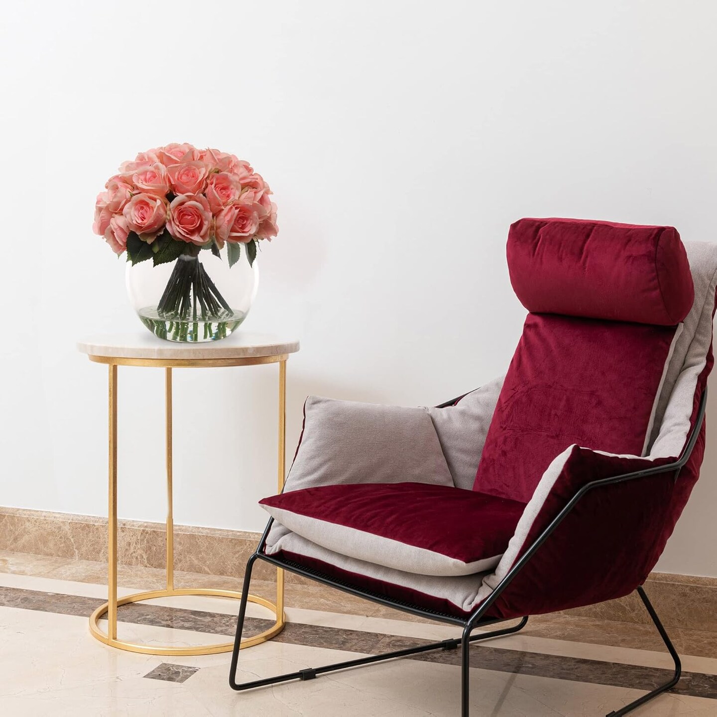 Pink Rose Arrangement in Faux Water Look Glass Vase - 1 Piece , Lifelike Floral Centerpiece, Perfect for Home, Office, and Event Décor, Floral Home by Artificial Flowers