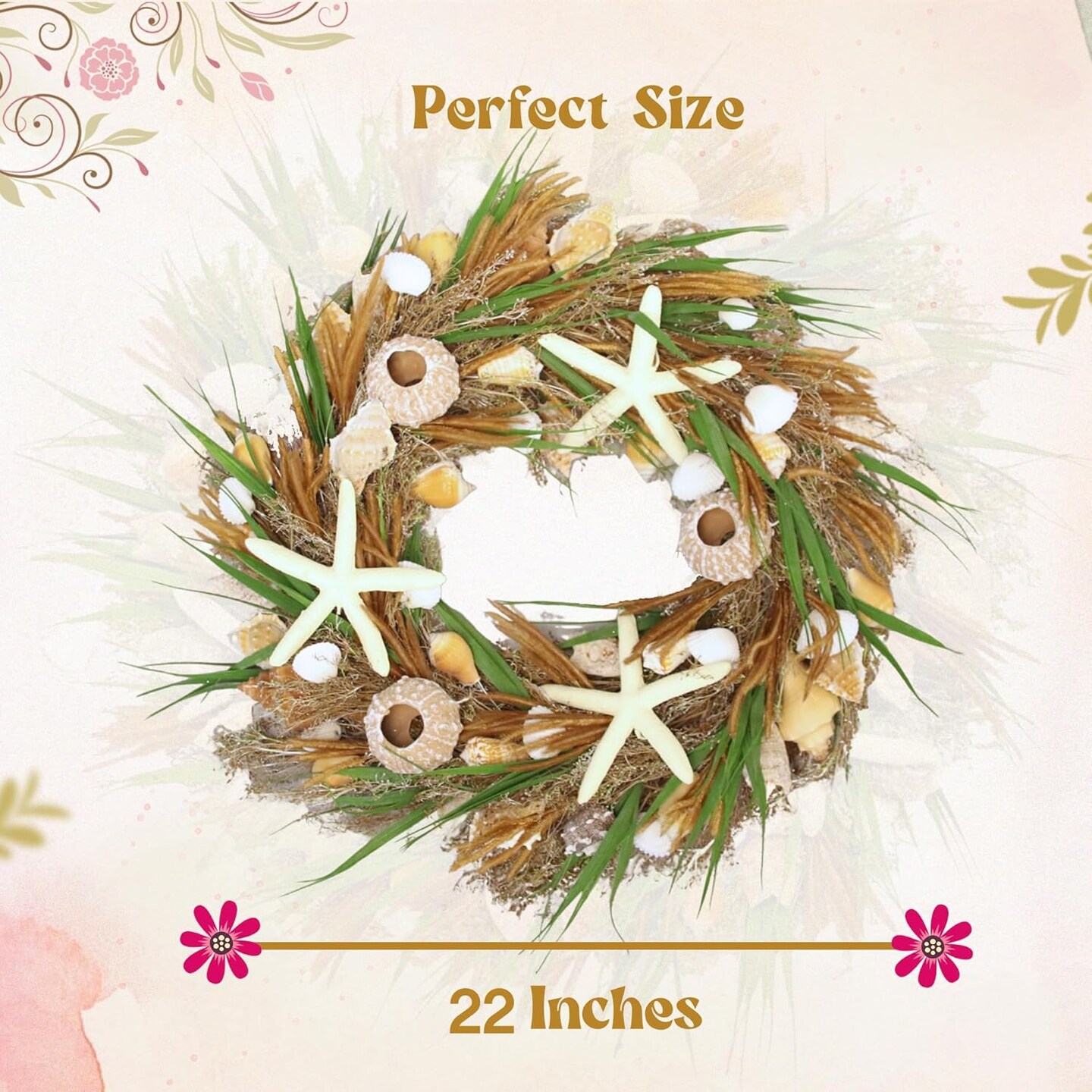 22&#x22; Shell Arrangement Wreath Handcrafted Christmas Wreath - Holiday Tree