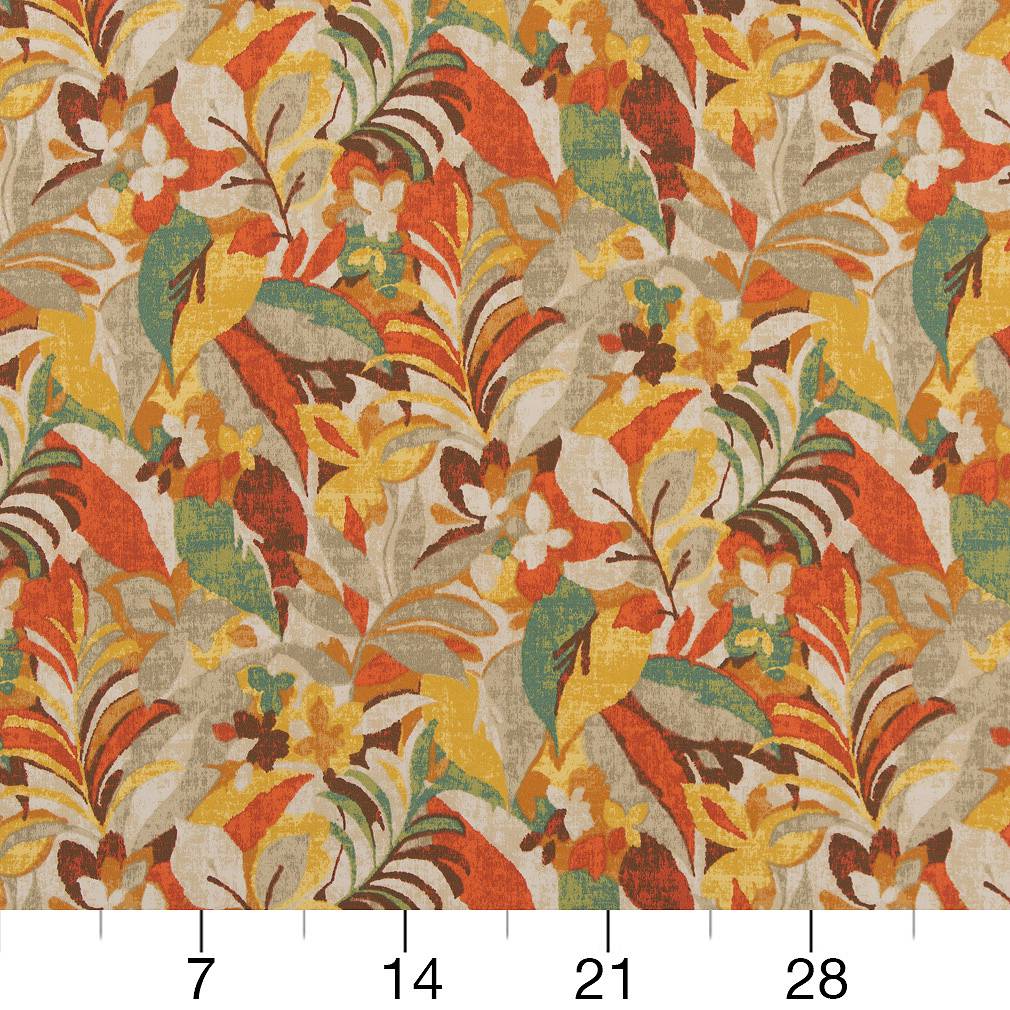 Cozumel - Orange & Rust Floral,Leaves,Tropical & Botanical Upholstery Fabric 54 Inches"