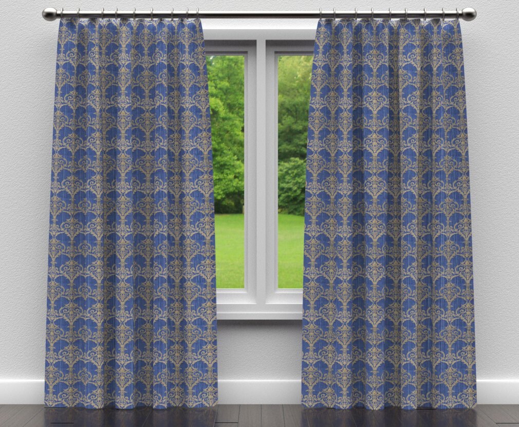 Regal Victorian - Blue Damask Upholstery Fabric 54 Inches&#x22;