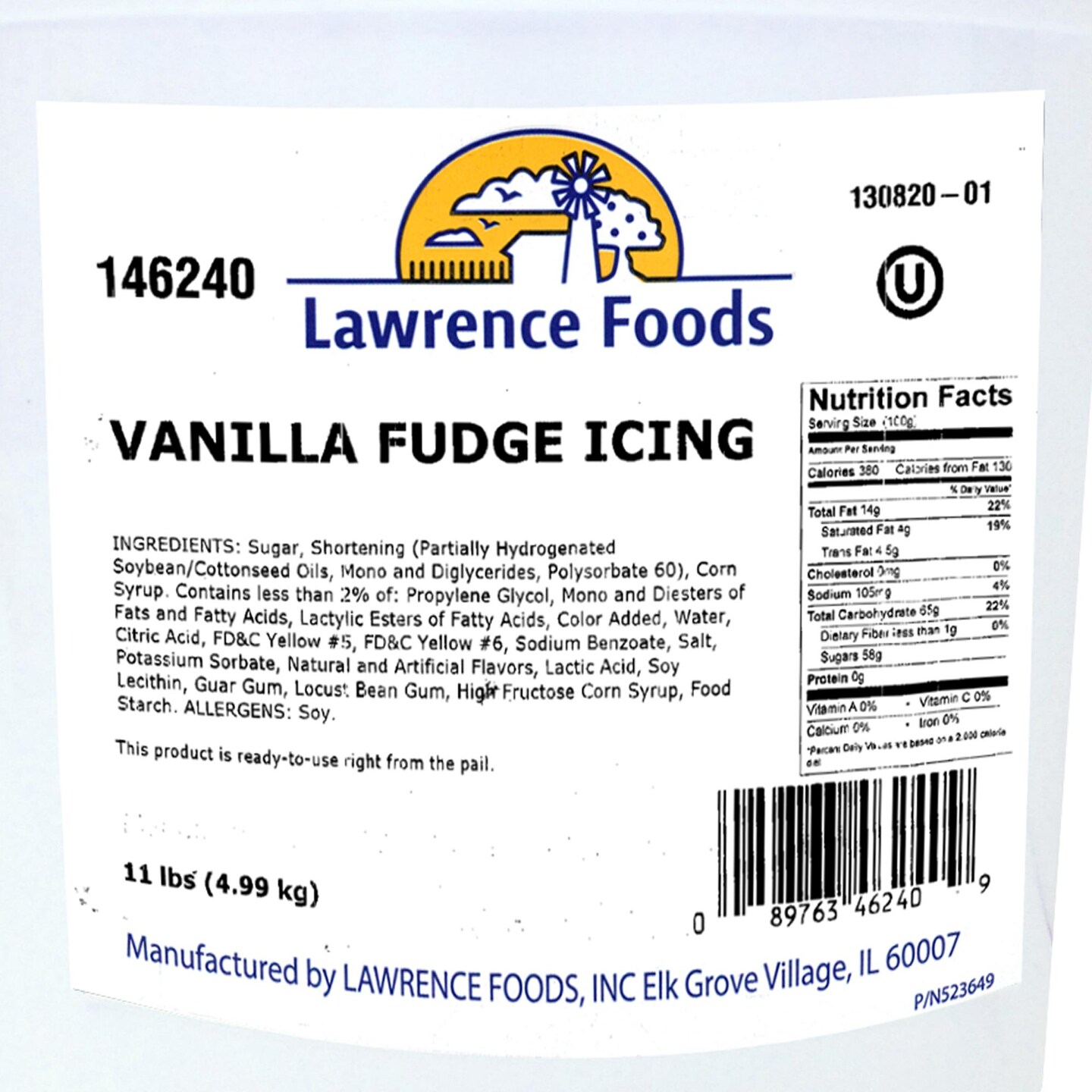 Lawrence Foods Vanilla Fudge Icing Ready to Use Dessert Frosting 11 Pound