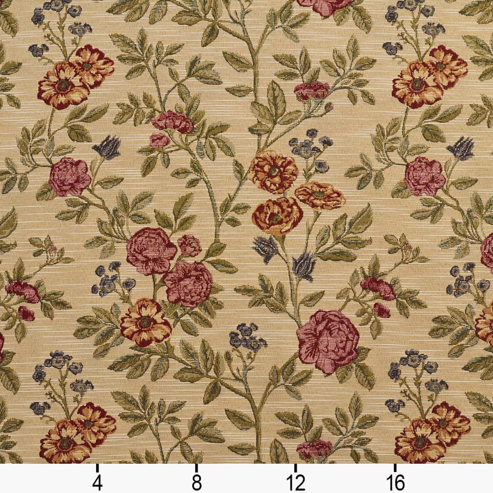 Ecru Bouquet - Pink Floral Upholstery Fabric 54 Inches&#x22;