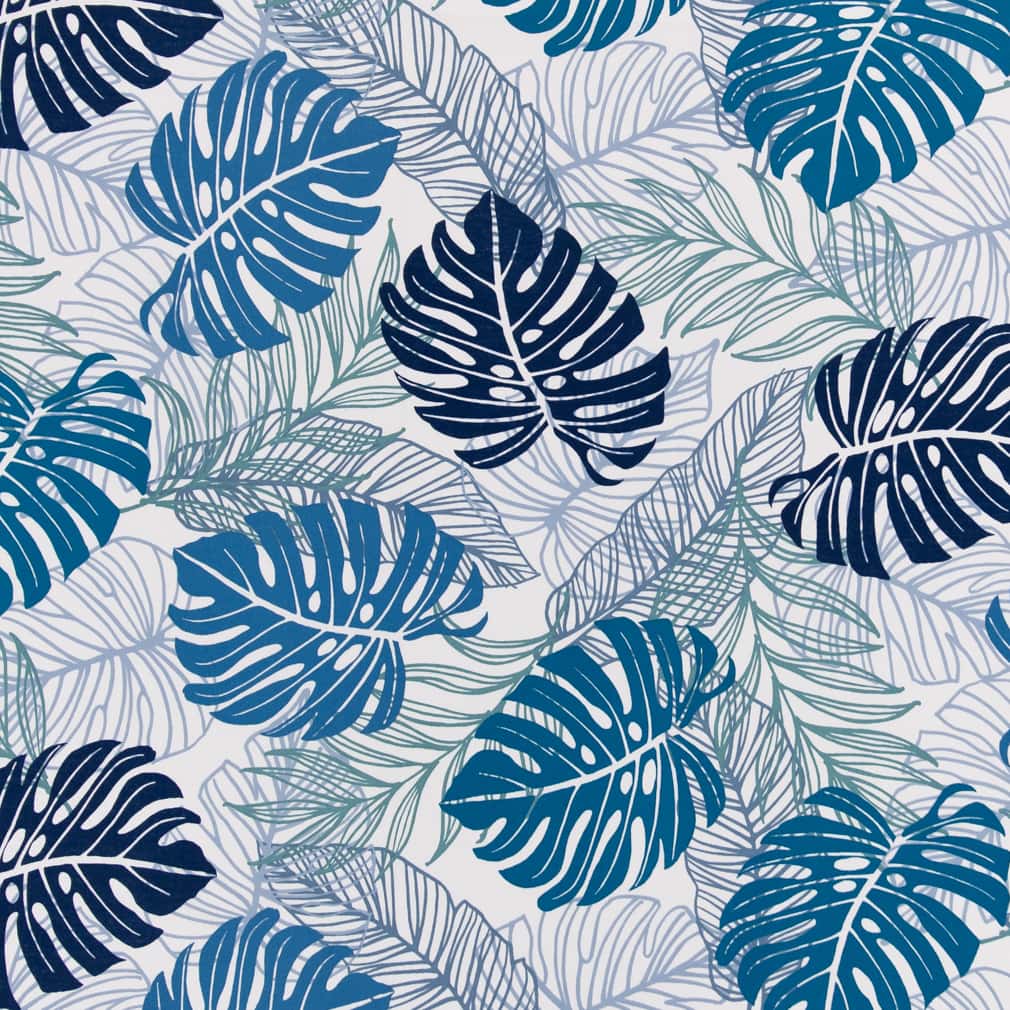 Lake - Blue Leaves,Tropical & Botanical Upholstery Fabric 54 Inches"