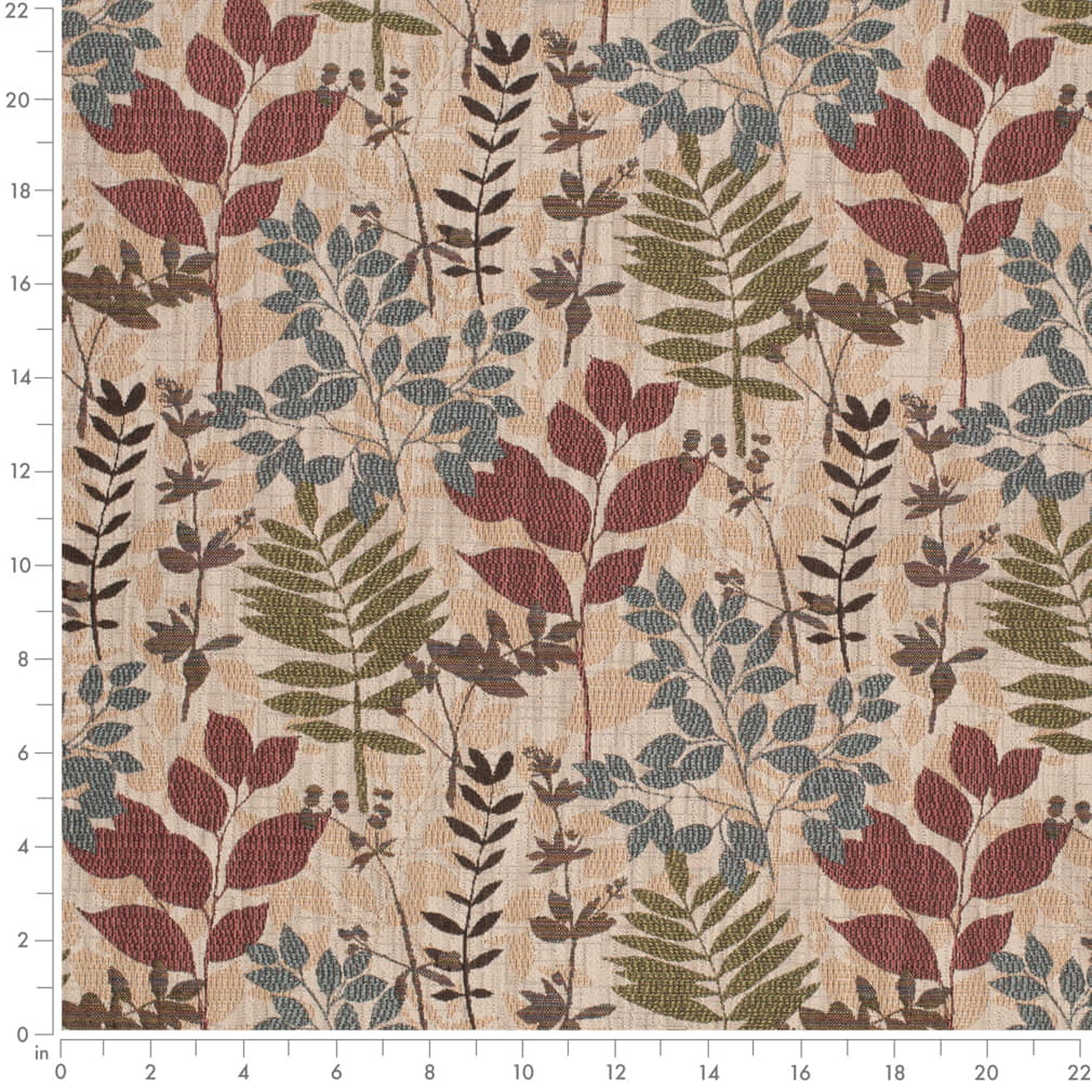 Prairie - Blue,Red & Burgundy Leaves,Tropical & Botanical Upholstery Fabric 54 Inches"