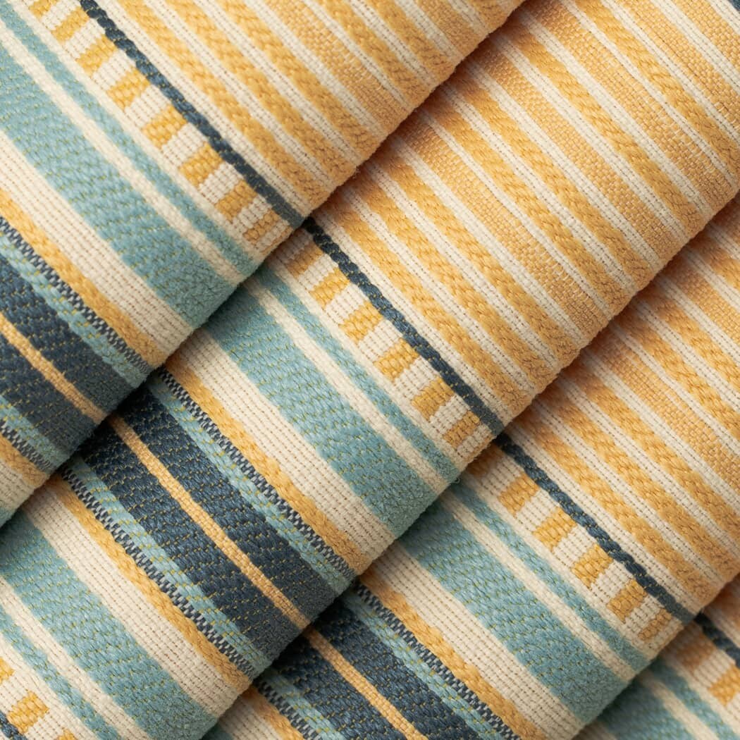 Terrace Sun - Blue,Gold & Yellow Stripe Upholstery Fabric 54 Inches"