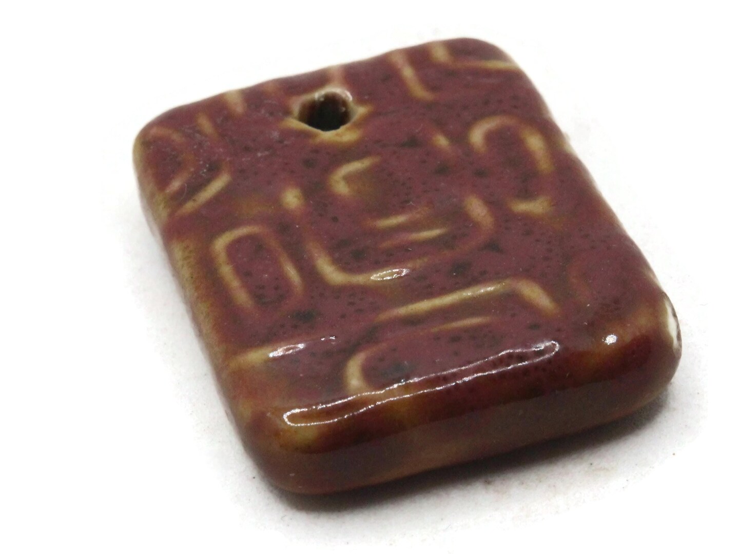 34mm Brown Porcelain Ceramic Rectangle Pendant Patterned Large Hole Bead