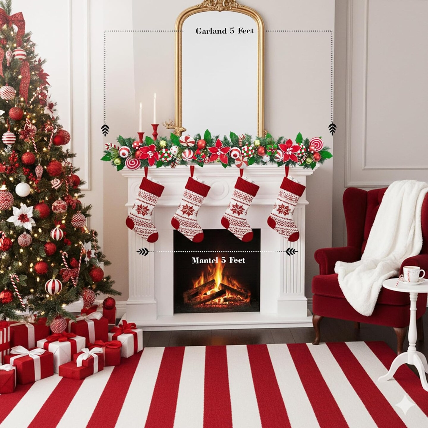 Christmas Peppermint Garland, Red and Green Christmas Garland - Holiday Tree