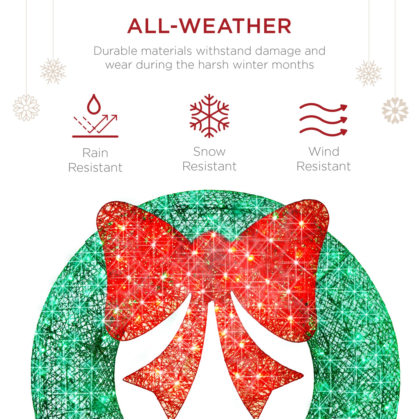 Best Choice Products 48in Pre-Lit Outdoor Christmas Wreath, LED Metal Holiday D&#xE9;cor w/ 140 Lights, Bow