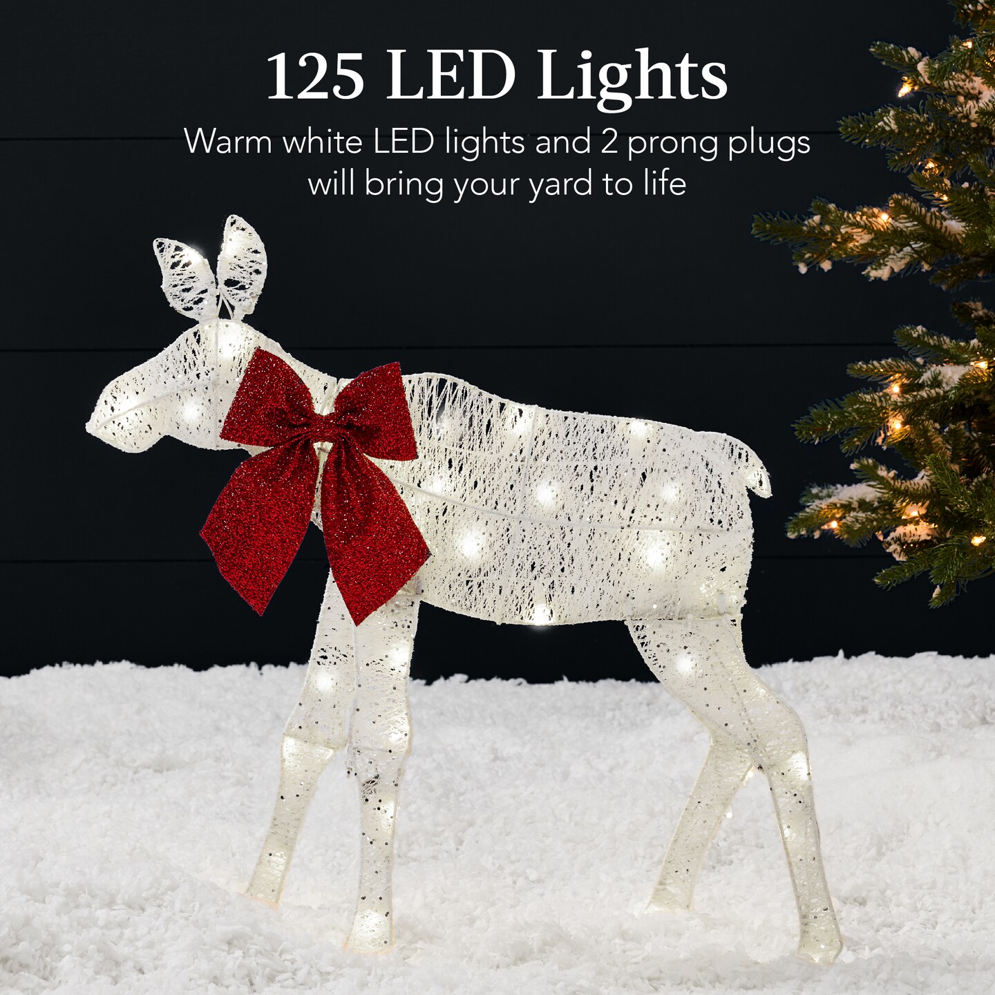 Best Choice Products 4ft 2-Piece Lighted 2D Christmas Moose Set Outdoor Décor w/ 125 LED Lights, Stakes