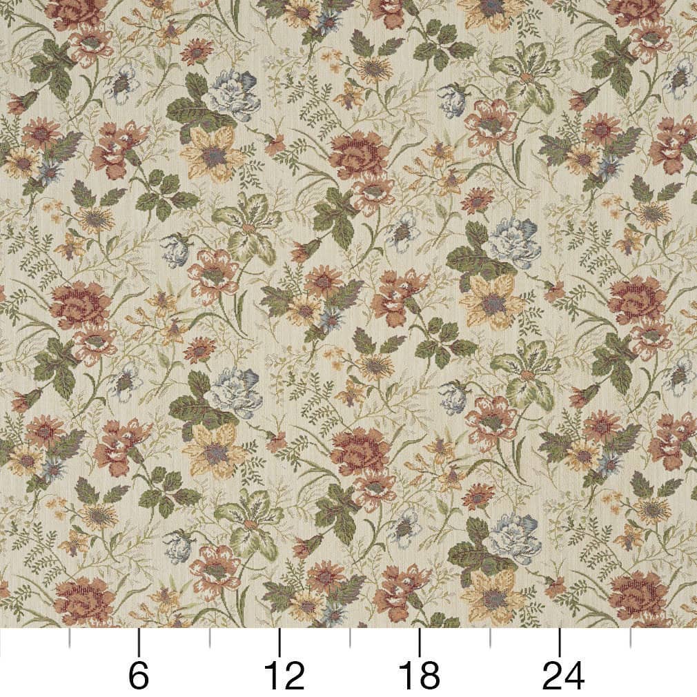 Fern - Coral &#x26; Peach Floral Upholstery Fabric 54 Inches&#x22;