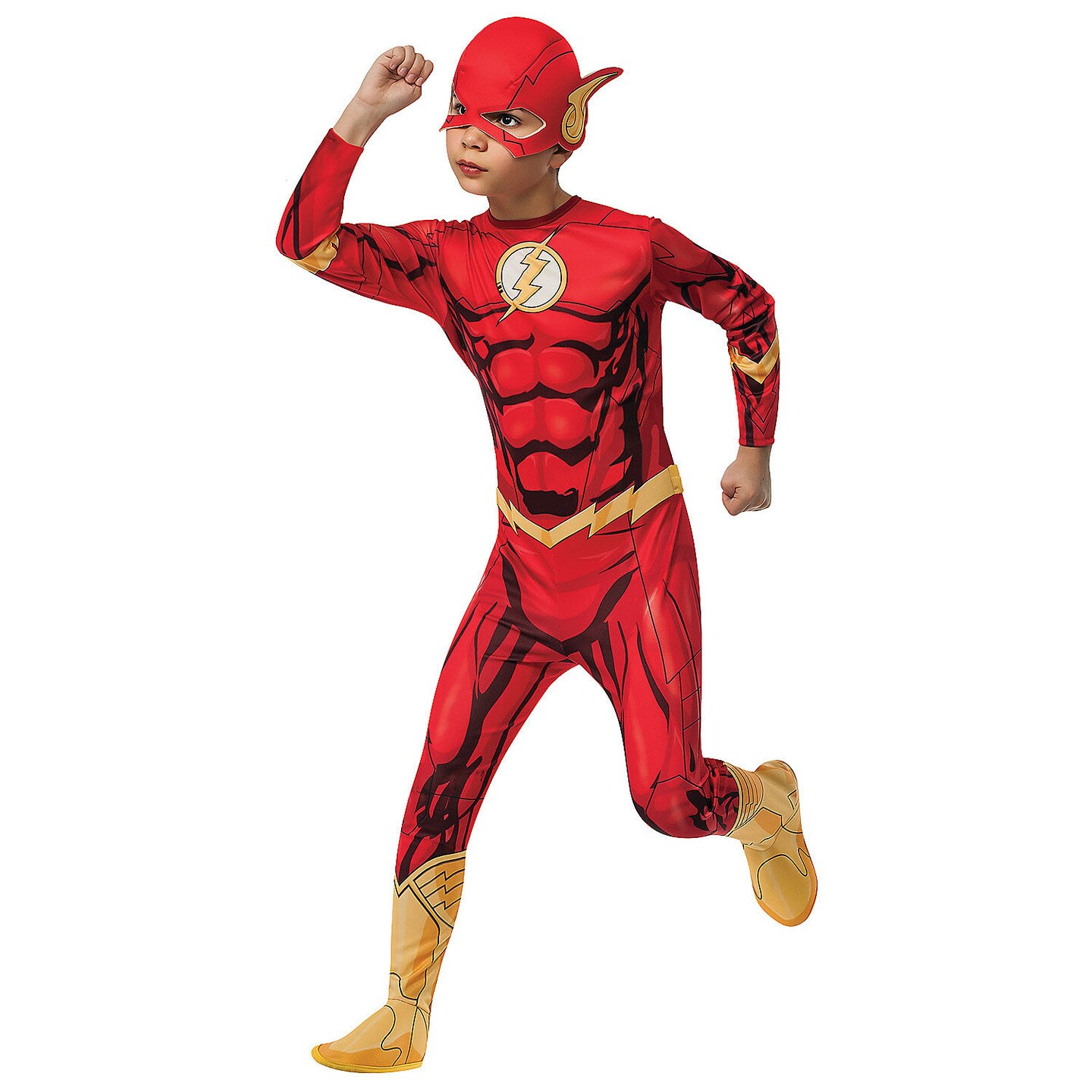 Boys Flash Costume DC Superhero Padded Jumpsuit with Belt and Headpiece