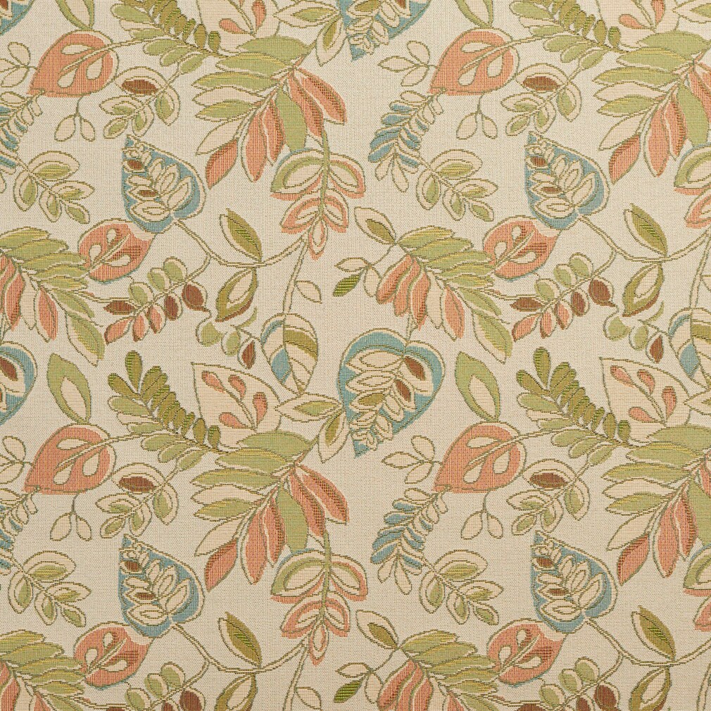 Upholstery Fabric - Coral & Peach,Green Leaves,Tropical & Botanical Upholstery Fabric 54 Inches"