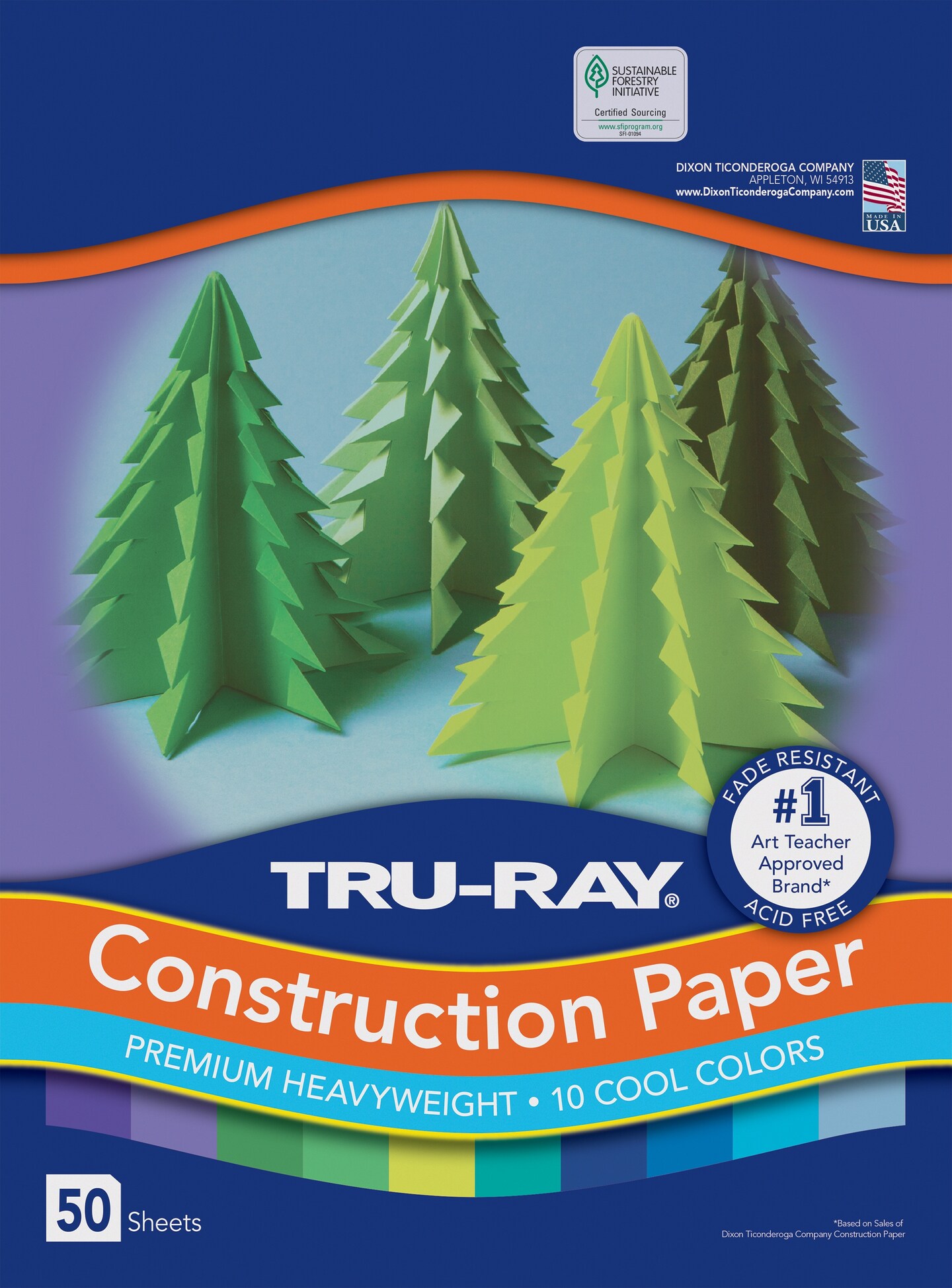 Tru-Ray Heavyweight Construction Paper Cool Assorted Colors-9"X12", 50 Sheets