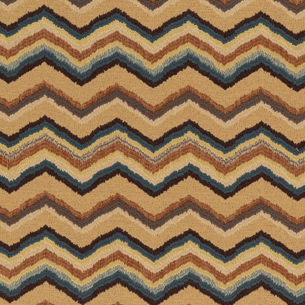 Sandstone - Blue,brown,orange Rust Abstract Geometric,herringbone Chevron Upholstery Fabric 54 Inches"