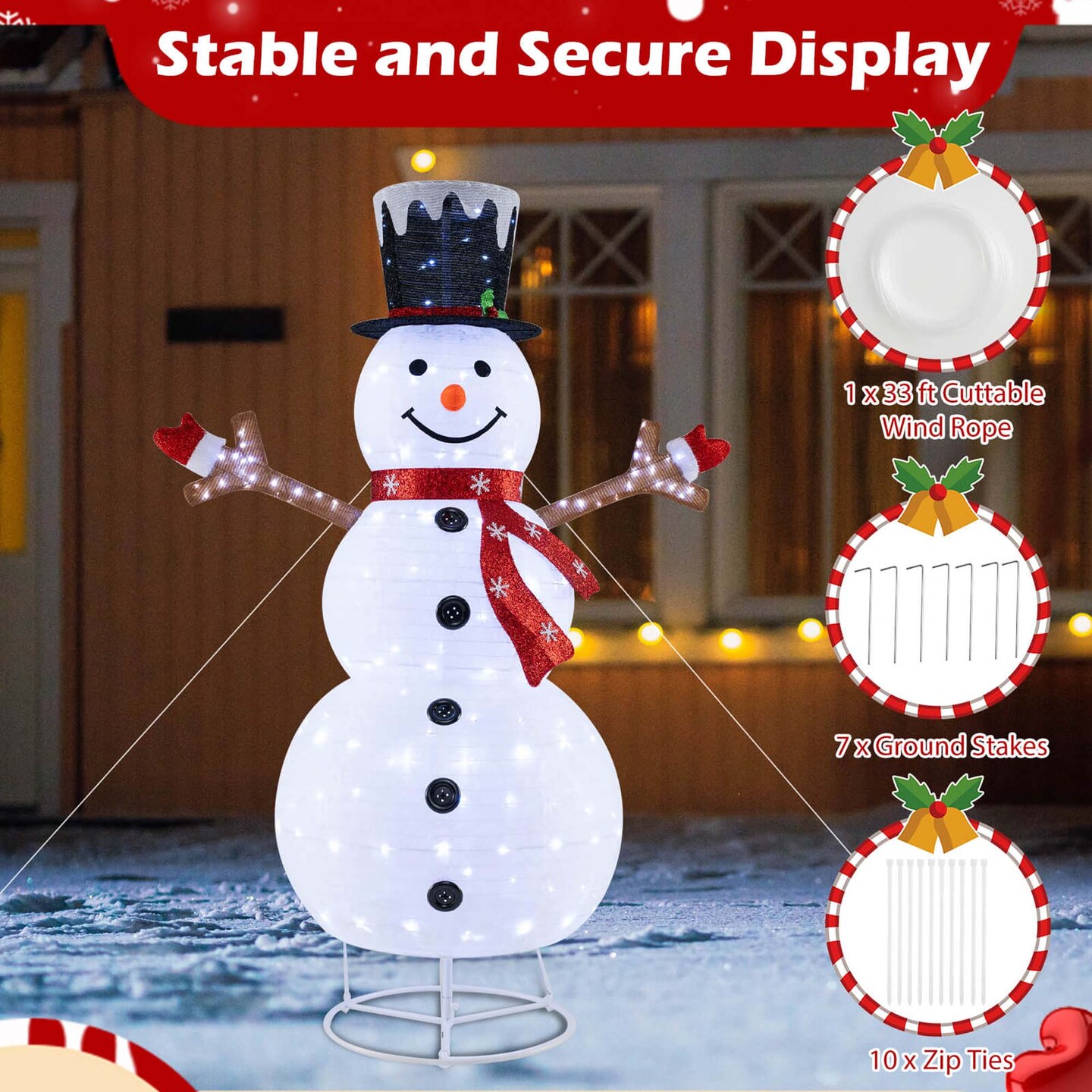 Costway 6ft Lighted Pop-Up Christmas Snowman with  Hat and Scarf 180 Pre-Lit LED Lights