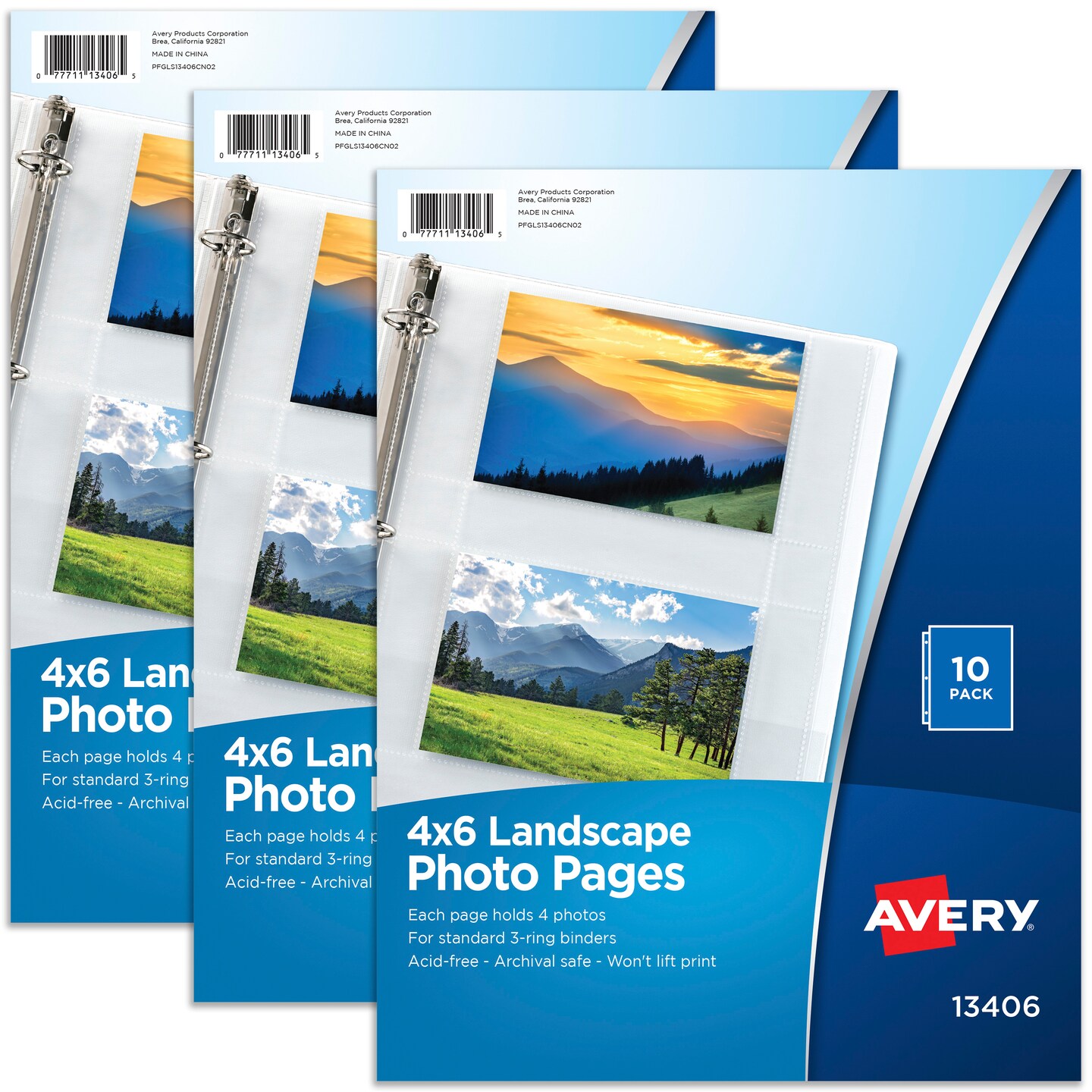 Avery Clear Photo Album Pages for 3 Ring Binders, 10 Sleeves Holds 40 Total Horizontal 4&#x22; x 6&#x22; Photos, 3 Packs, 30 Sleeves Total (13406)
