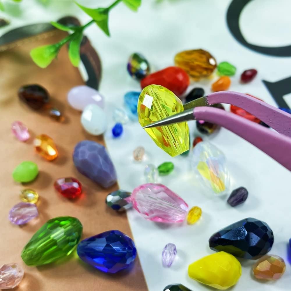 50pcs Teardrop Crystal Glass Beads 10x15mm Vertical Hole Faceted Glass Teardrop Spacer Beads for Bracelets Necklace Earring DIY Jewelry Making Craft(Mix Colors Series)