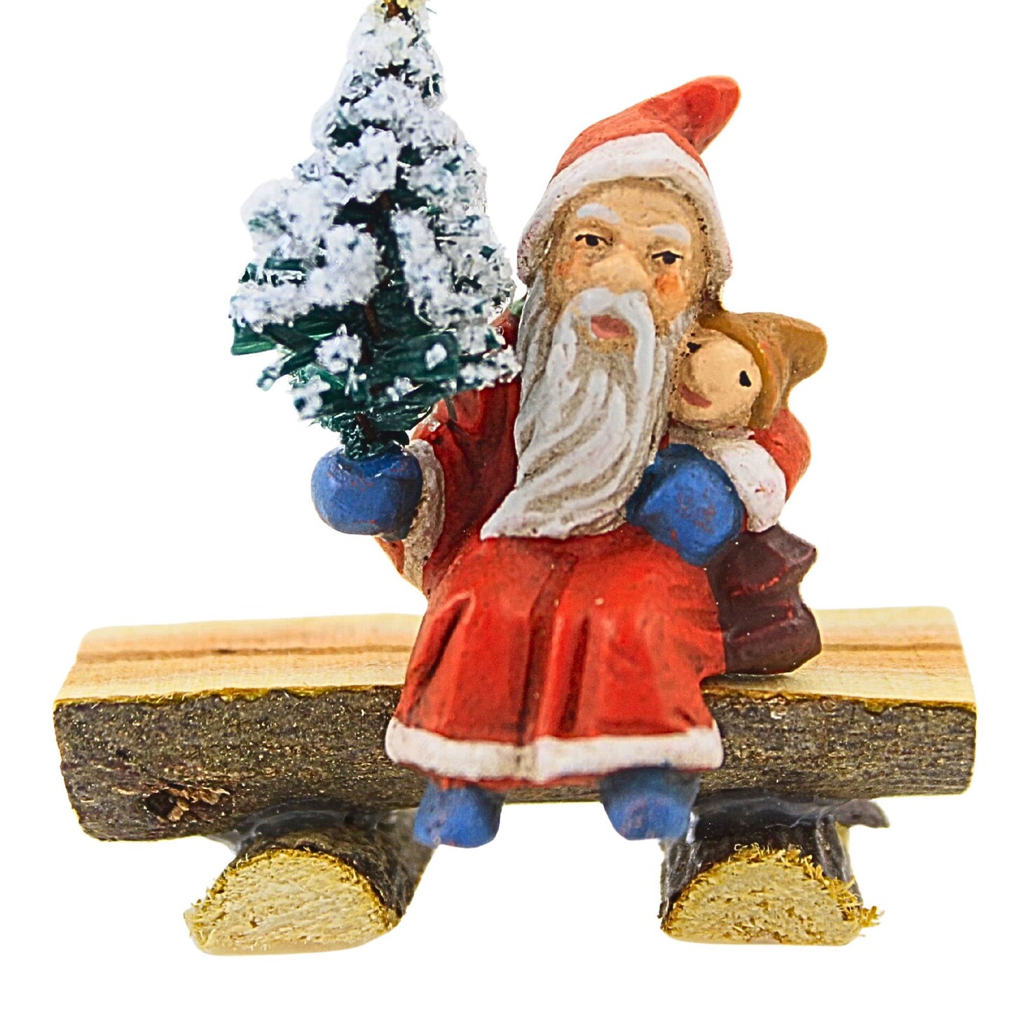 Marolin 2.0 Inch Miniature Santa Sitting On Wooden Bench Winter Marolin 2.0 Inch Miniature Santa Sitting On Wooden Bench Winter