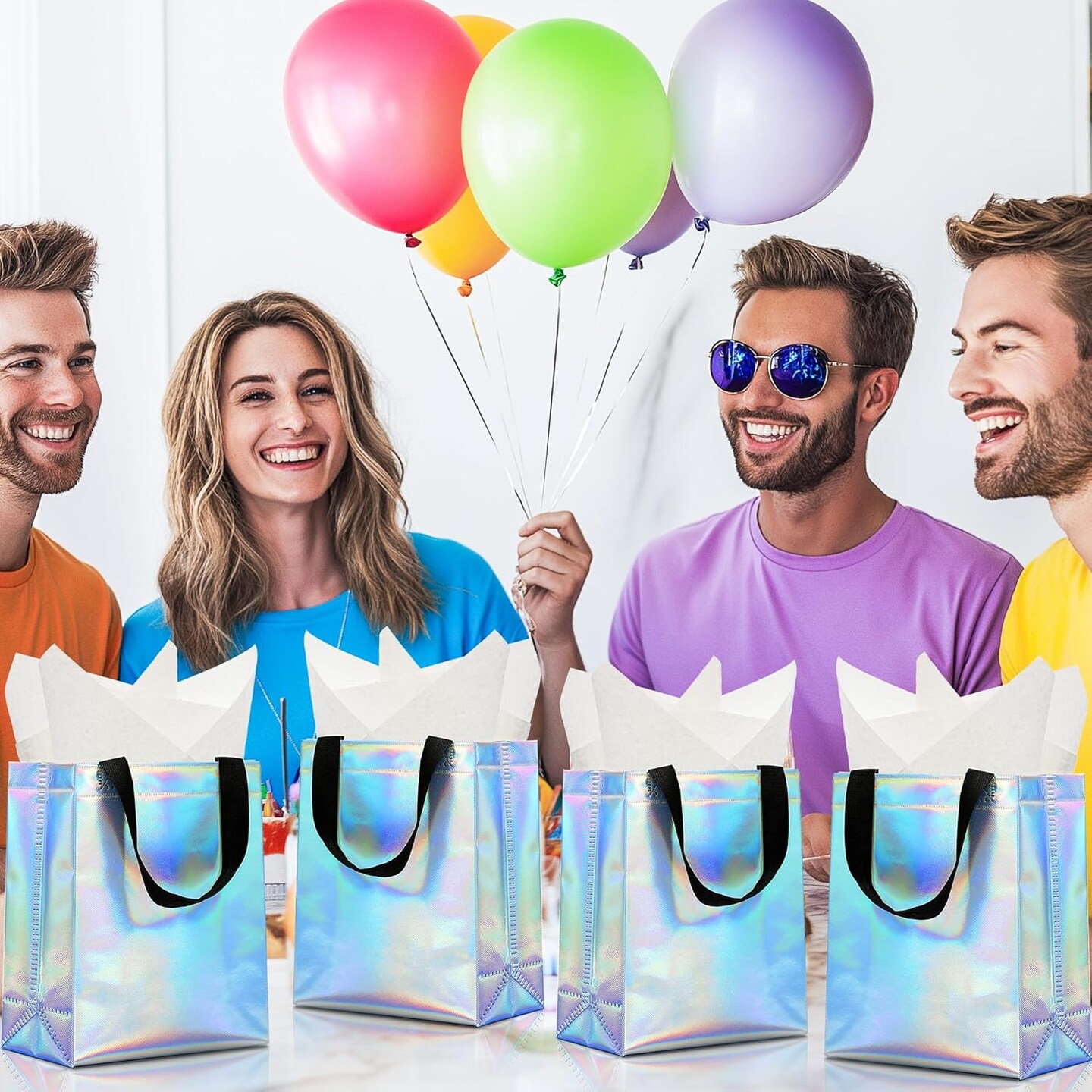 12pcs Reusable Gift Bags(Includes Tissue Paper) Gift bag with handle Birthdays Parties Holidays Weddings Medium 10x4x8in rainbow Gift Bags