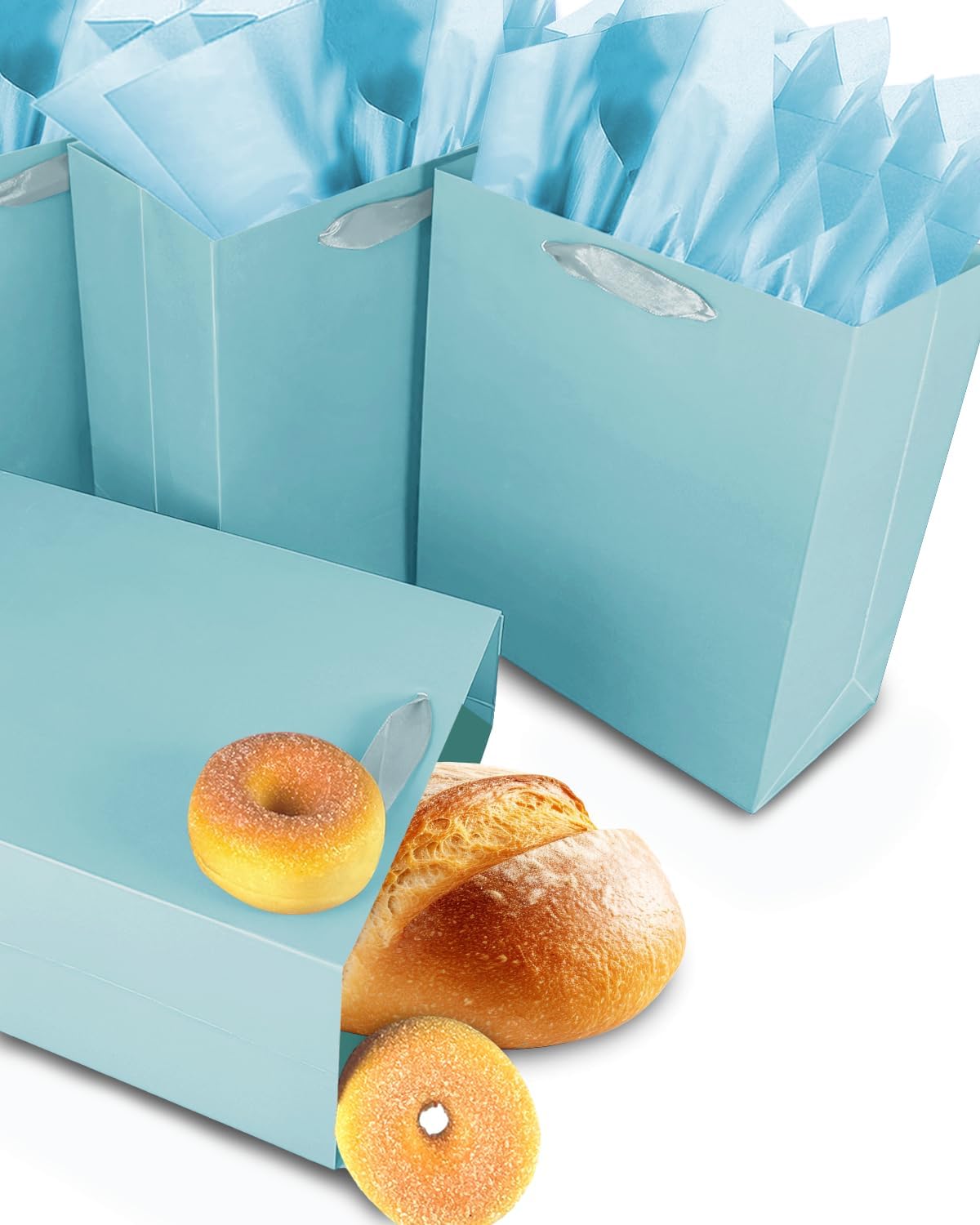 Lake Blue Gift Bags with Tissue Paper for Wedding, Birthday, Party Supplies - Medium Size Cardboard Gift Bags (5pcs + 10pcs Tissue Paper)