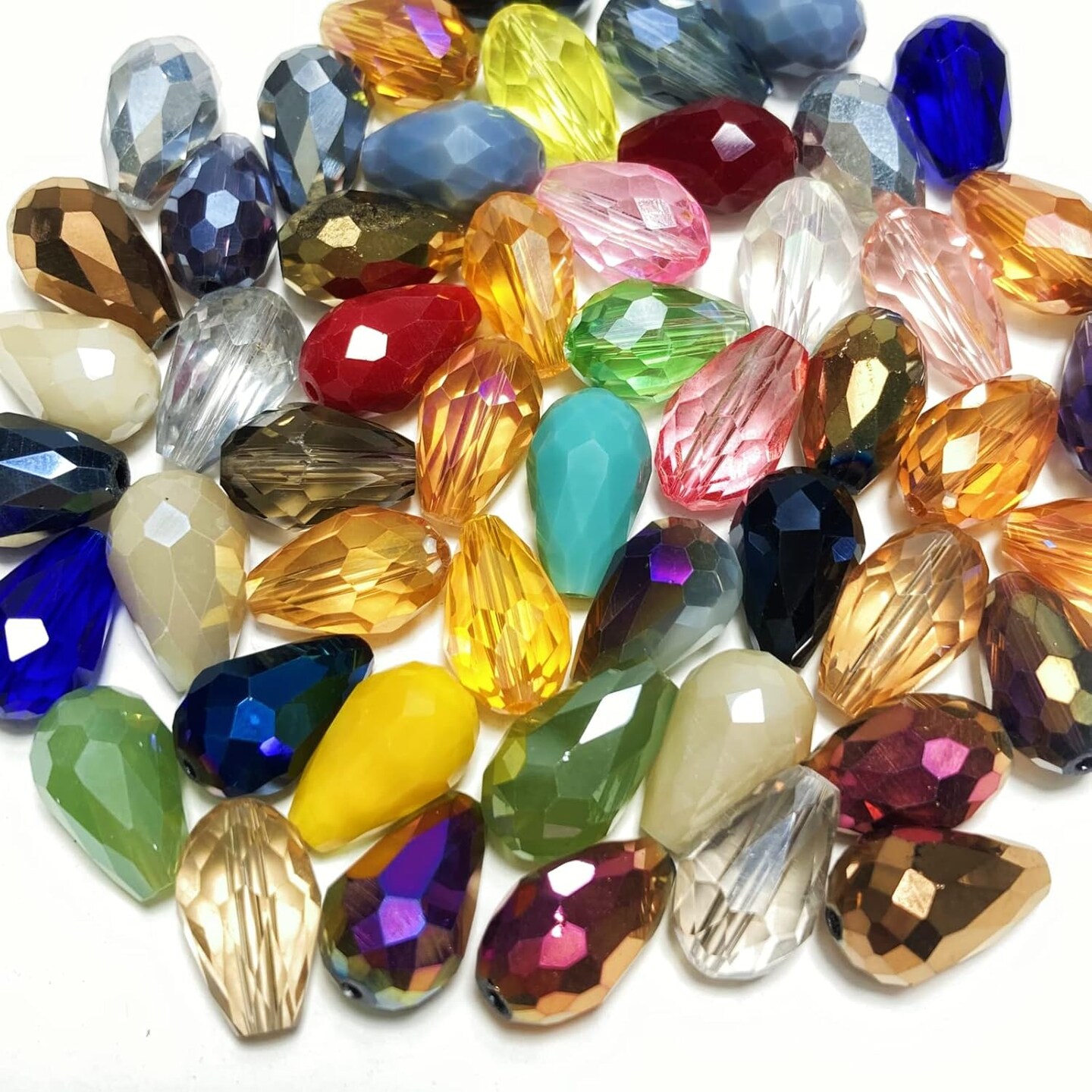 50pcs Teardrop Crystal Glass Beads 10x15mm Vertical Hole Faceted Glass Teardrop Spacer Beads for Bracelets Necklace Earring DIY Jewelry Making Craft(Mix Colors Series)